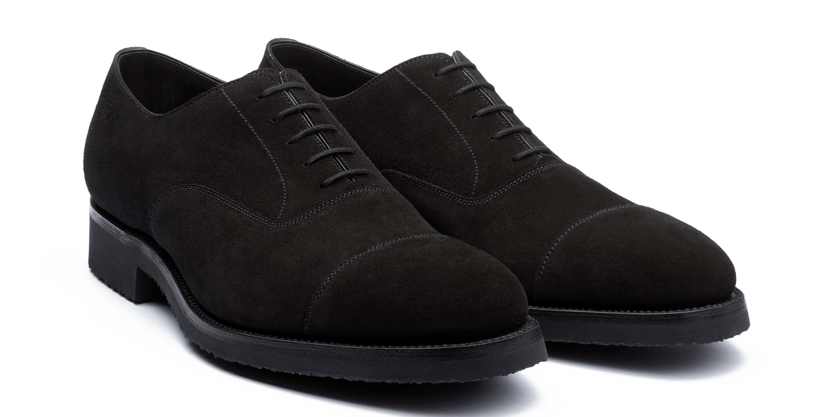 Men's black suede calfskin Cap Toe Oxford Shoe With Rubber Sole