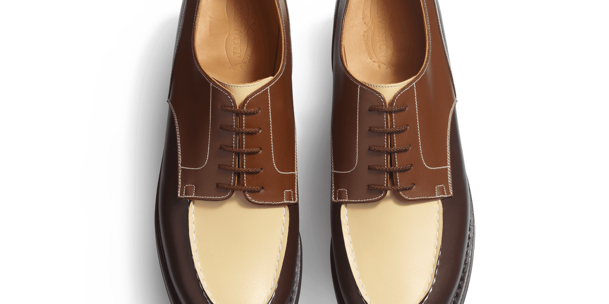 Men's Dark brown, tan and porcelaine boxcalf Derby Golf – J.M. Weston