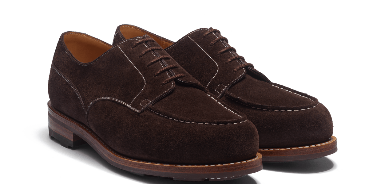 Men's Chocolate suede calfskin with contrasted stitching Derby Golf – J.M.  Weston