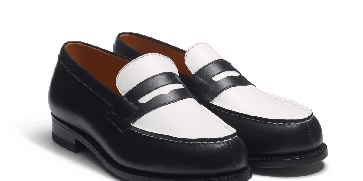 Women's Navy boxcalf & white java calfskin 180 Loafer | J.M. Weston