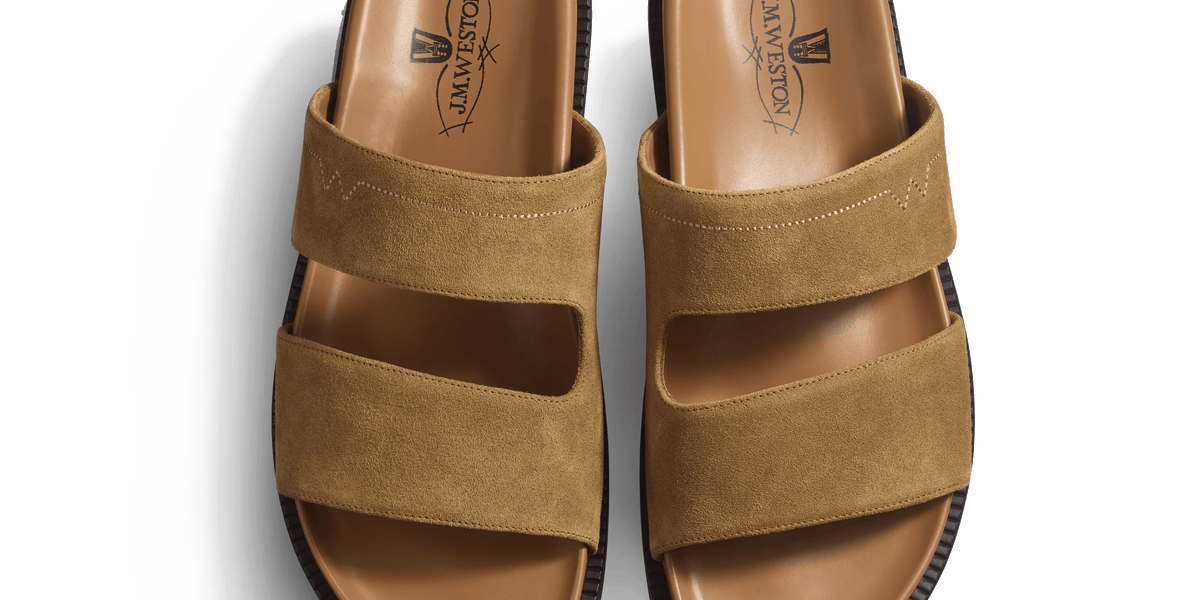 Men's Sand suede calfskin Anatomical mule Double V | J.M. Weston