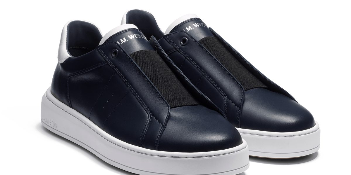 Men Navy sport calfskin On Time Slip On Sneaker | J.M. Weston