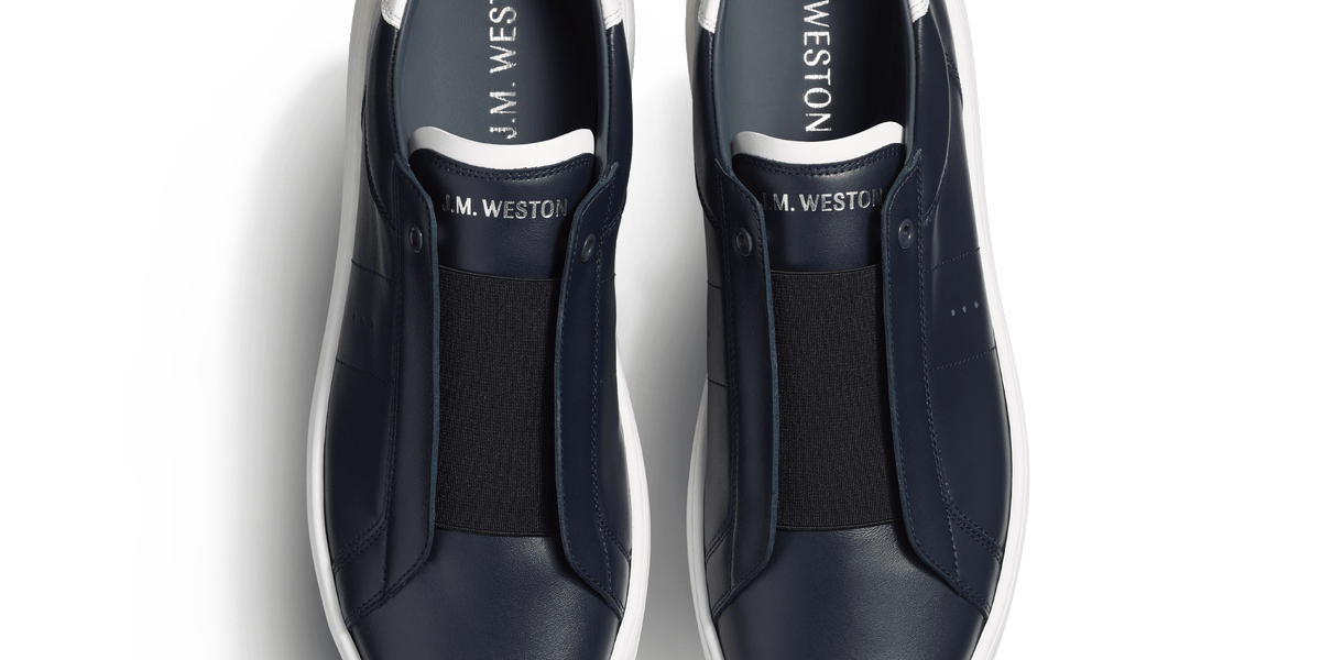 Men Navy sport calfskin On Time Slip On Sneaker – J.M. Weston