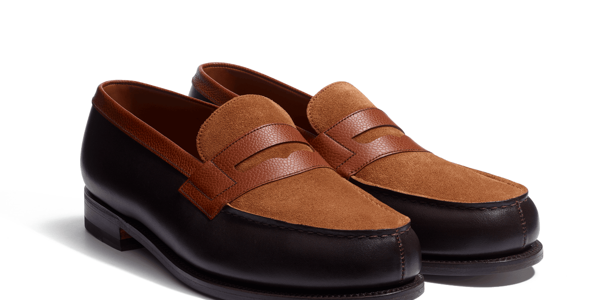 Men's dark brown suede calfskin & dark brown boxcalf 180 Loafer