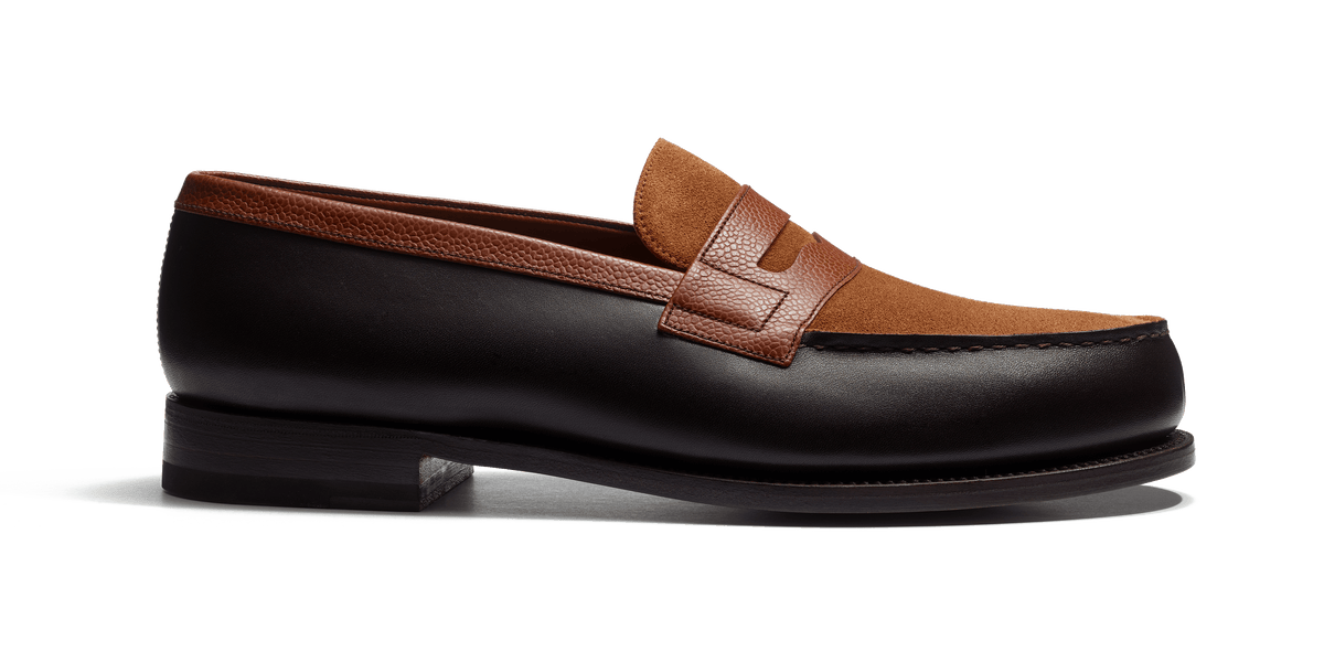 Men's dark brown suede calfskin & dark brown boxcalf 180 Loafer