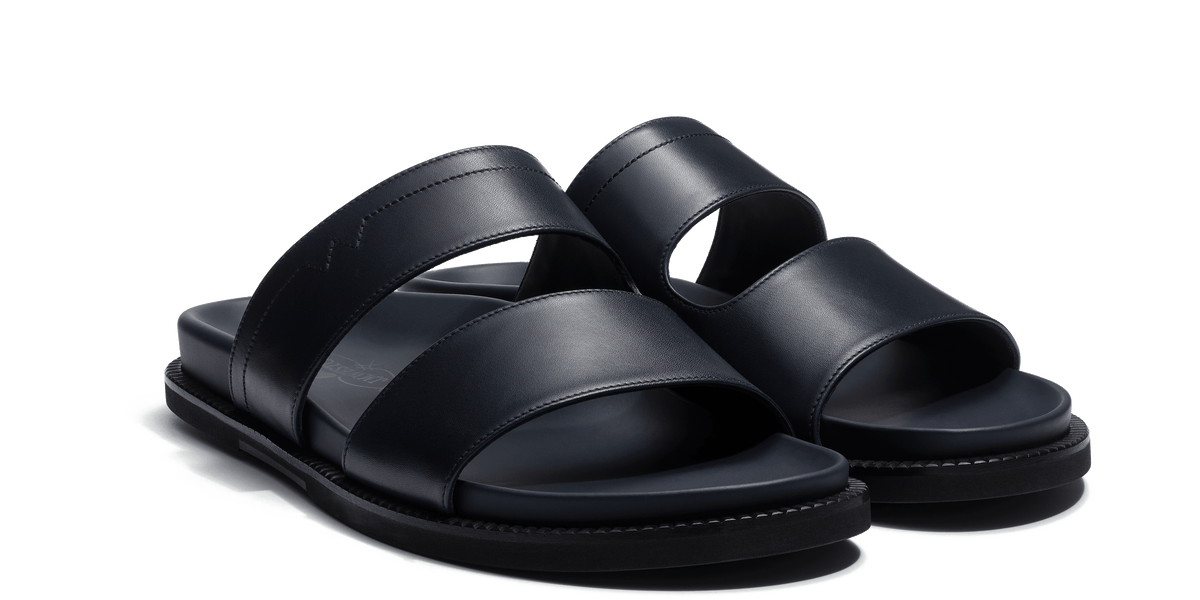 Men's Navy smooth calfskin Anatomical mule Double V | J.M. Weston