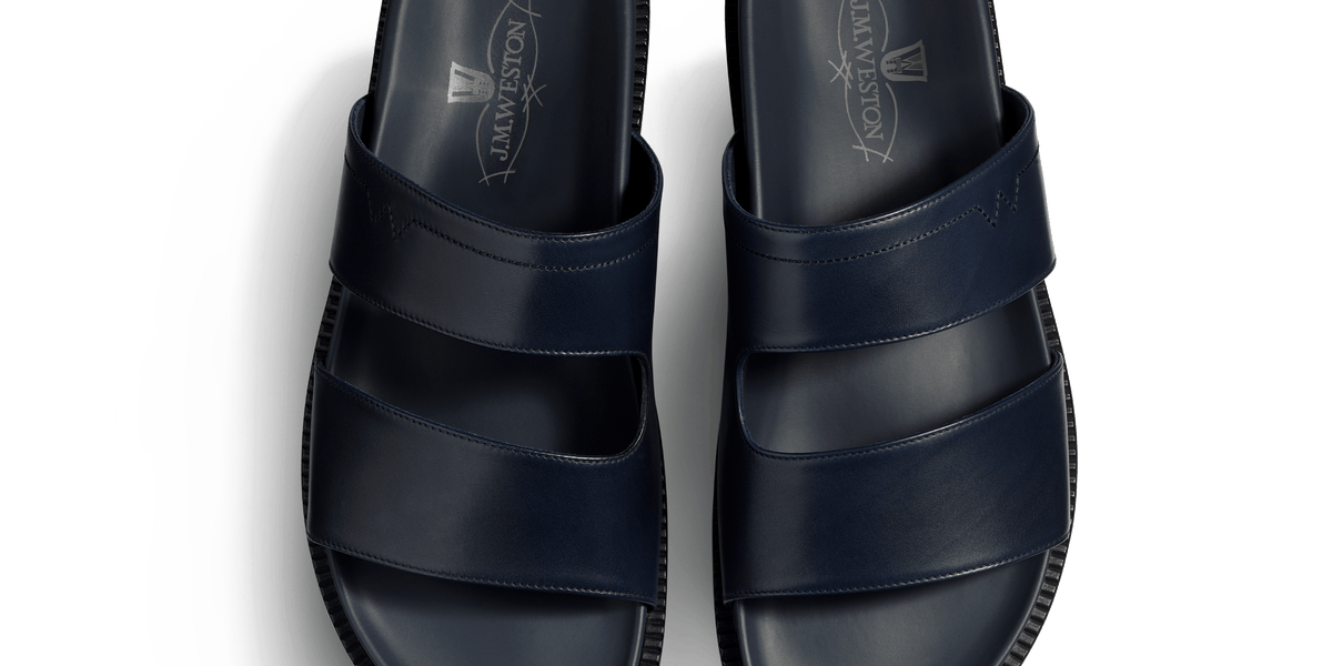 Men's Navy smooth calfskin Anatomical mule Double V | J.M. Weston