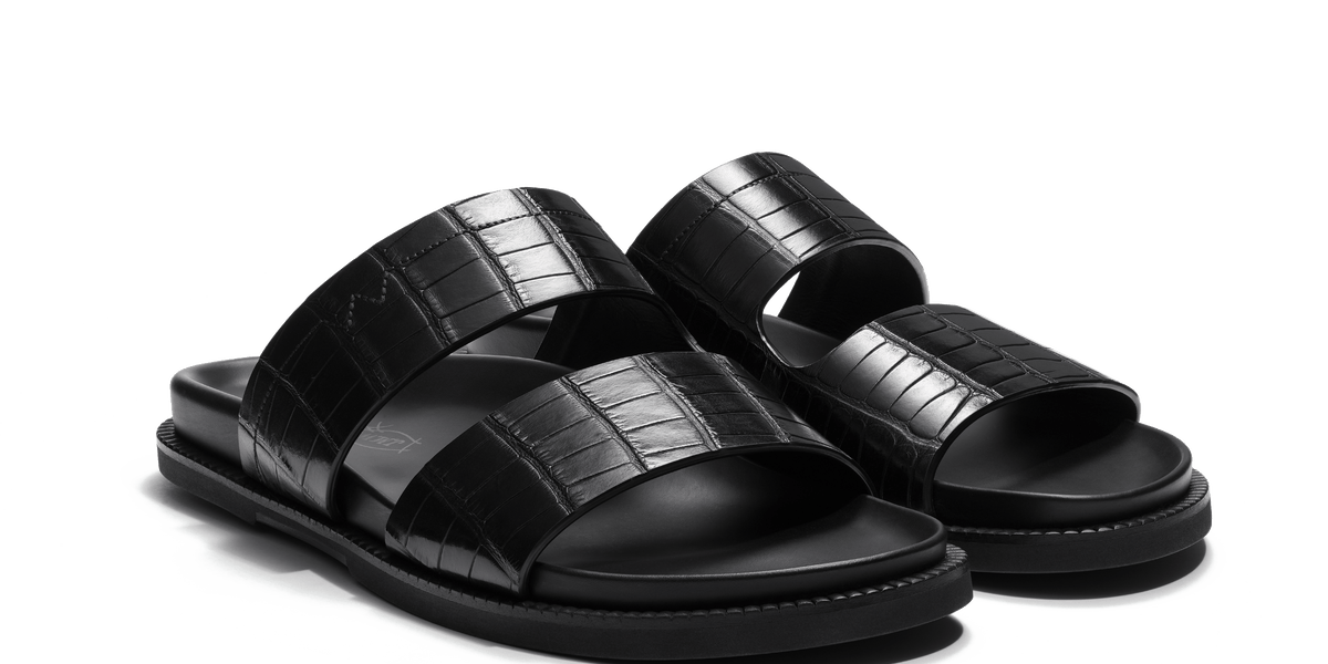 Men's Black alligator Anatomical mule Double V | J.M. Weston
