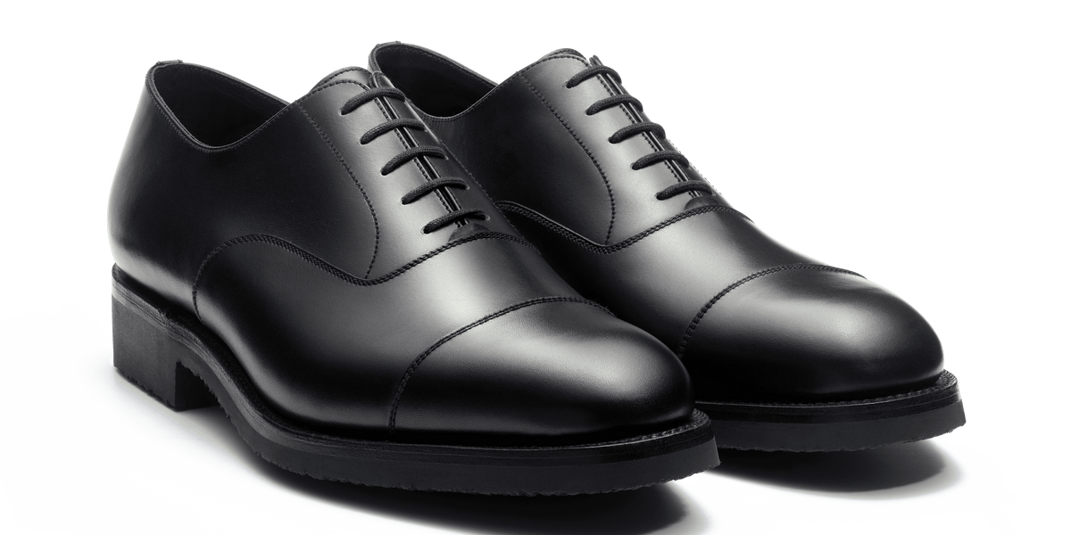 Men's Cap Toe Oxford Shoe With Rubber Sole Black Leather – J.M. Weston