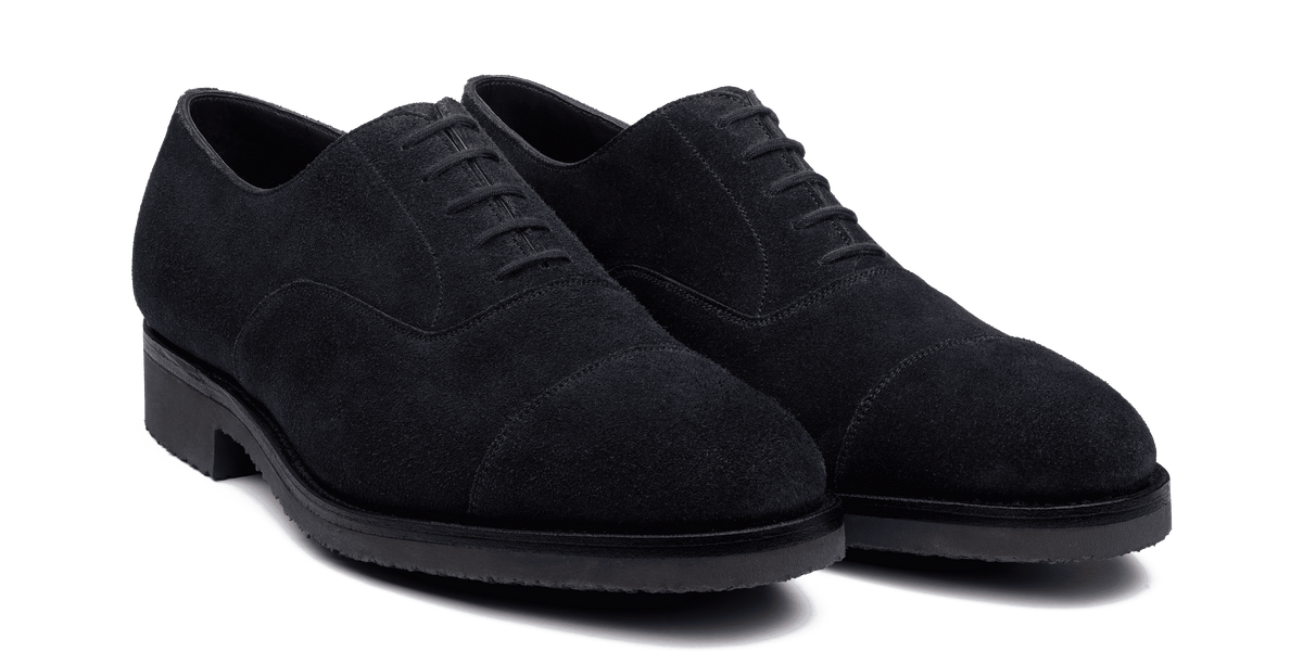 Men's Cap Toe Oxford Shoe With Rubber Sole Blue Suede | J.M. Weston