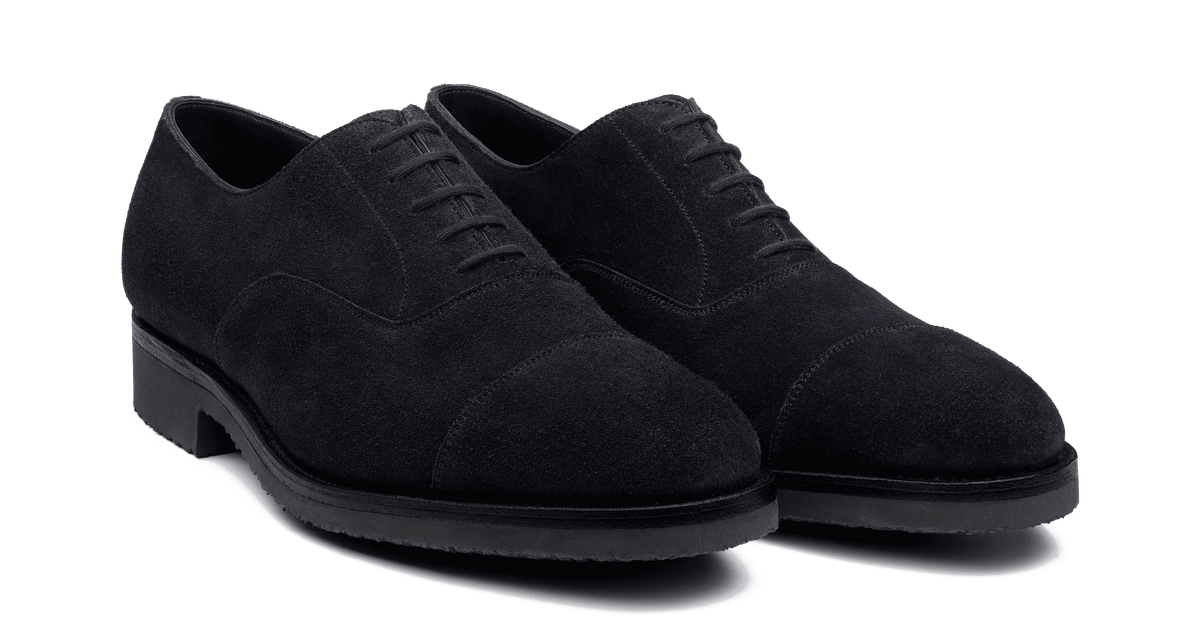 Men's Cap Toe Oxford Shoe With Rubber Sole Blue Suede | J.M. Weston