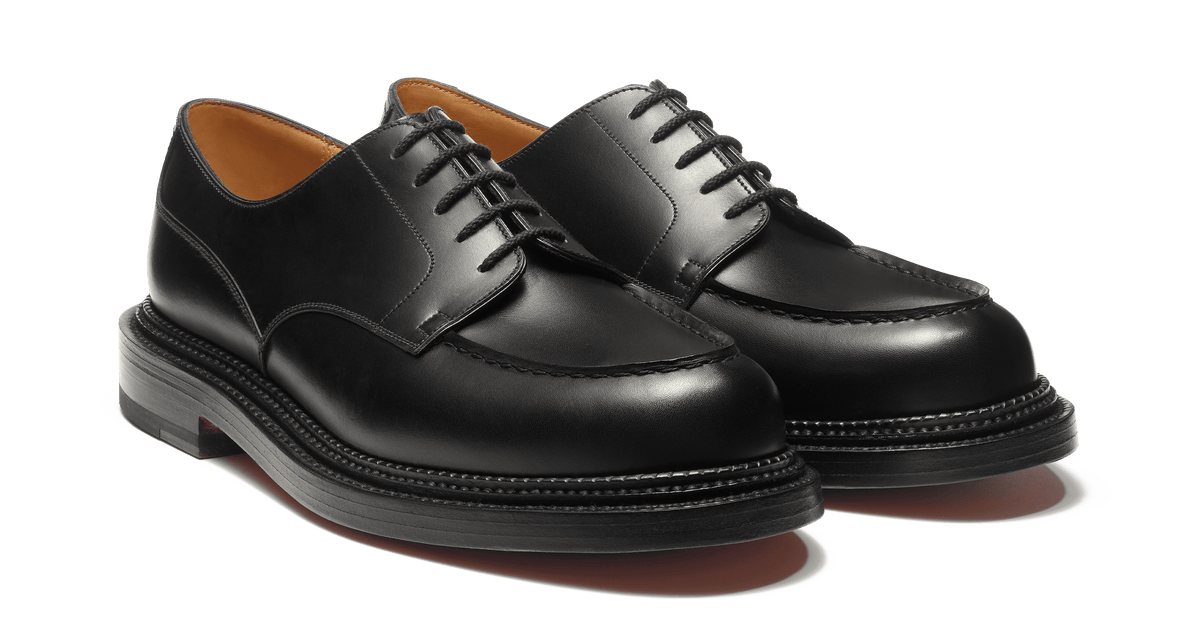 び*け様 J.M. WESTON Golf Triple Sole ブラック 5 Men's Black Leather Triple Sole Golf Derby | J.M. Weston