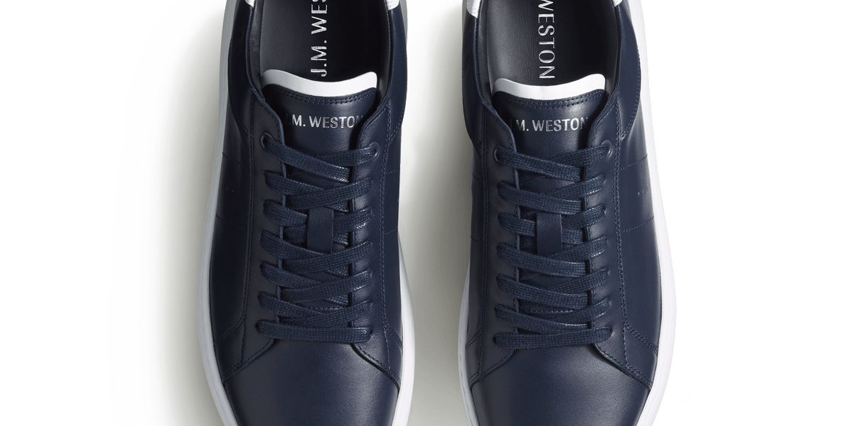 On Time Sneaker in Navy Blue Soft Leather with White Details 