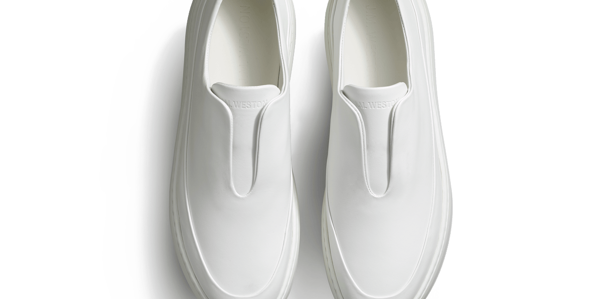 Men White Sport Leather On Time Canasta Elastic Sneaker J.M. Weston