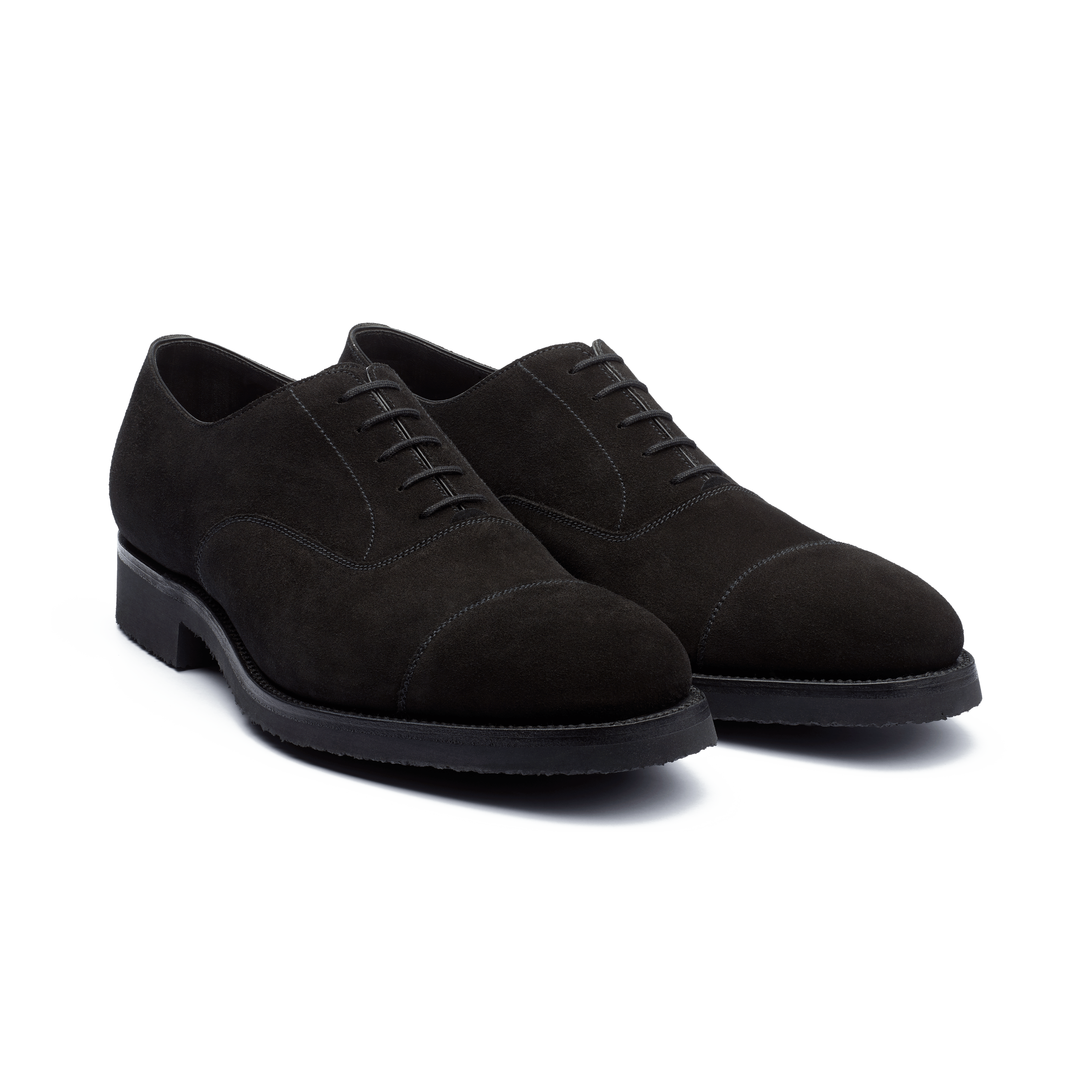 Men s black suede calfskin Cap Toe Oxford Shoe With Rubber Sole J.M. Weston