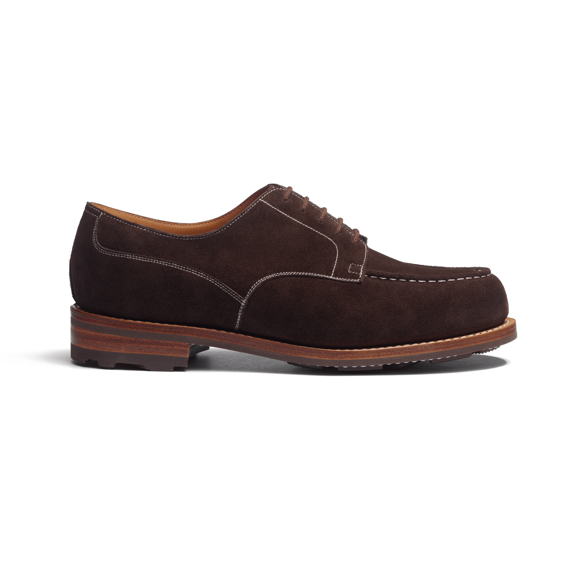 Derby Golf [homme cuir veau velours chocolat piqûre contrastée écrue]