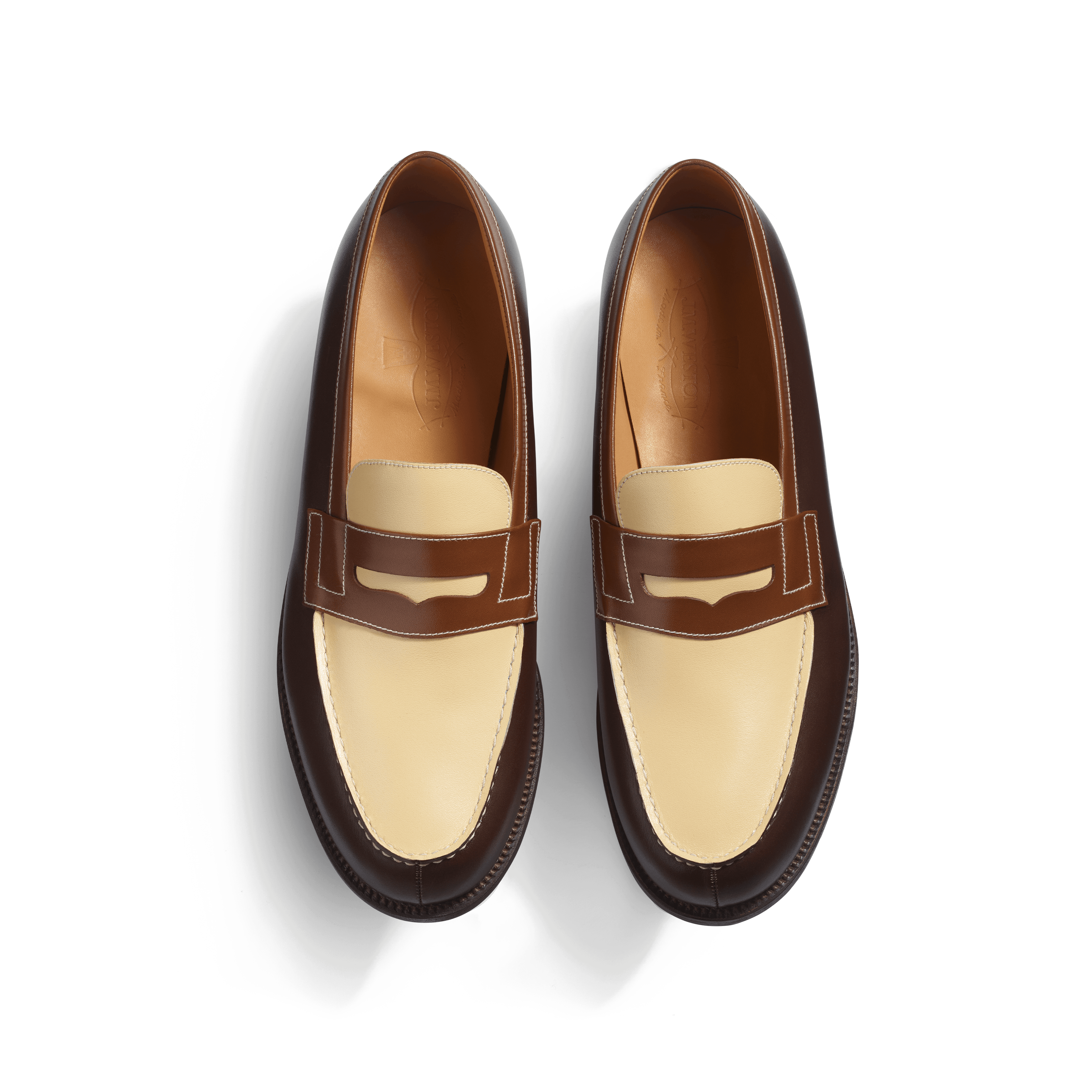 Men's Dark brown, tan and porcelaine boxcalf 180 Loafer – J.M. Weston Men's Dark brown, tan and porcelaine boxcalf 180 Loafer – J.M. Weston