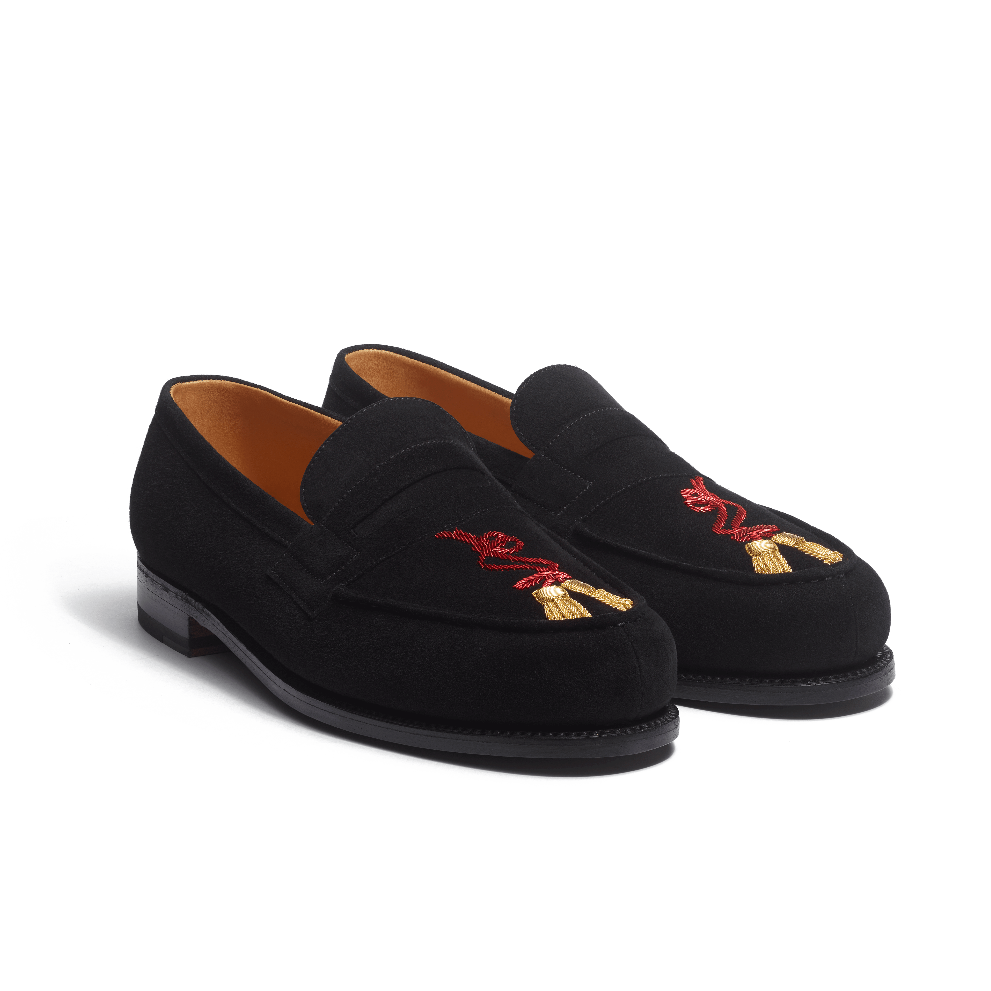 Men's Black suede goatskin and red & gold embroidery 180 Loafer Men's Black suede goatskin and red & gold embroidery 180 Loafer