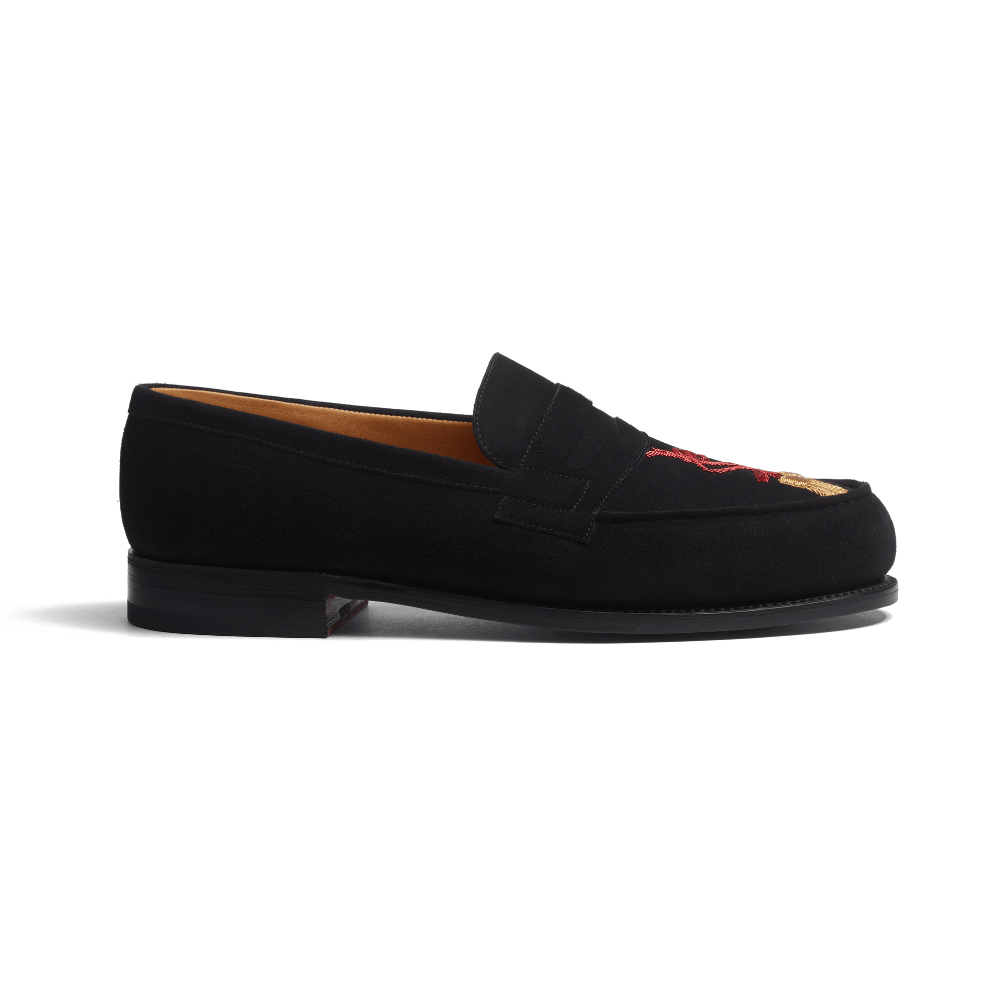 180 Loafer [Men Black suede goatskin and red & gold embroidery]