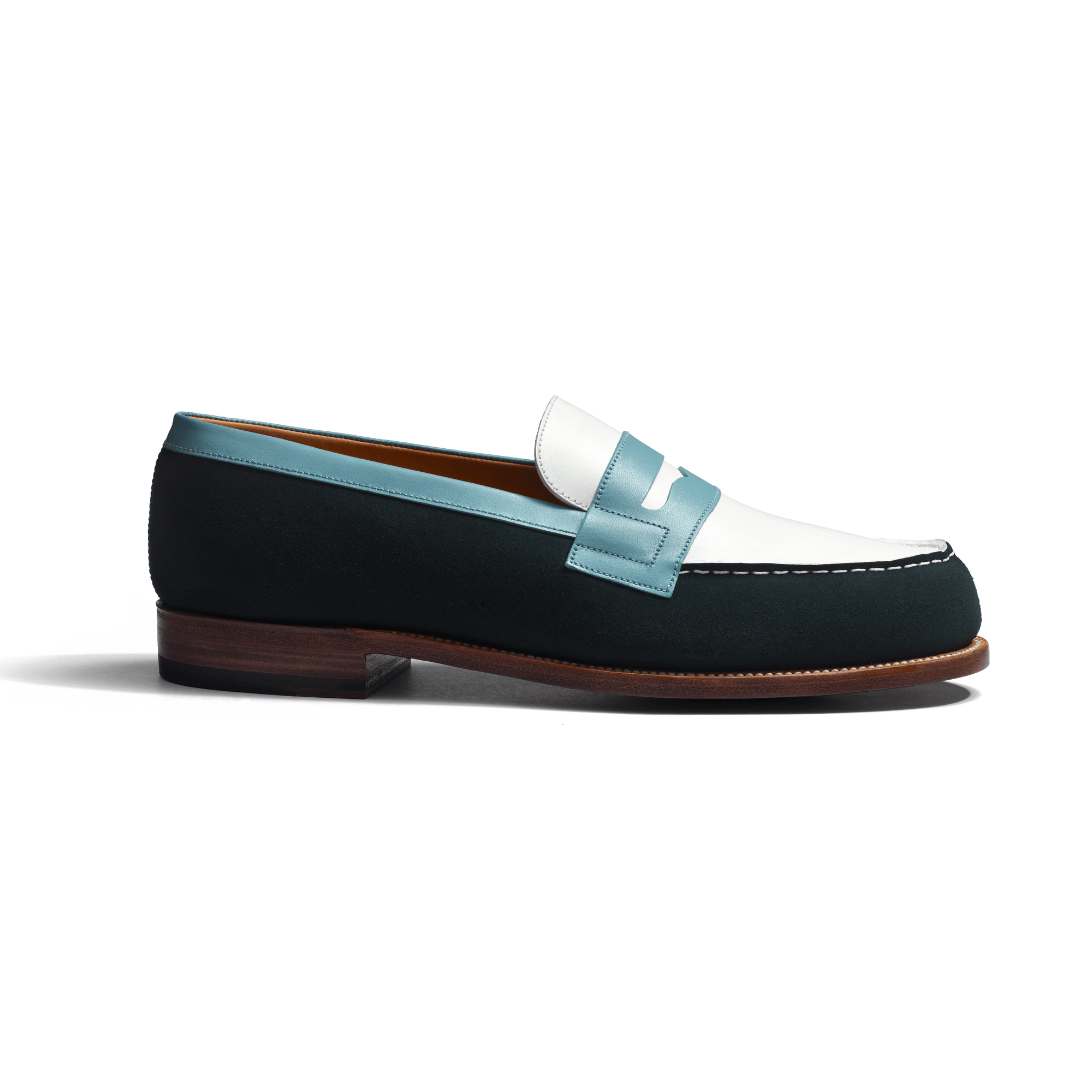 180 Loafer [Men Green suede calfskin, white soft calfskin and blue campanule boxcalf]