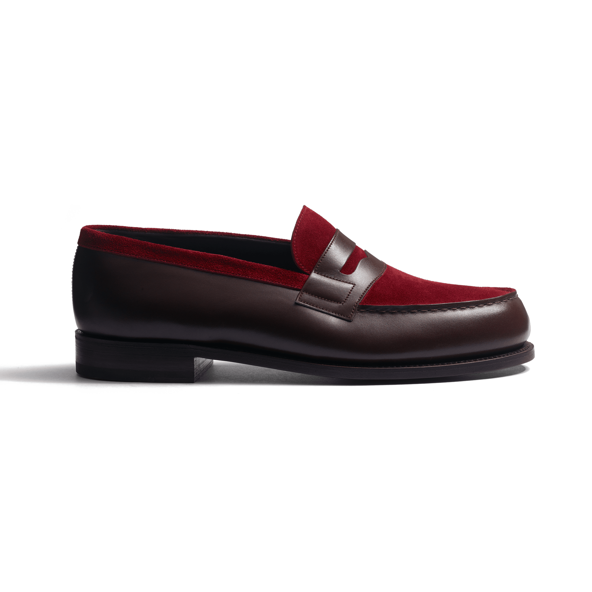Mocassin 180 [homme cuir veau box mélèze & cuir veau velours bordeaux]