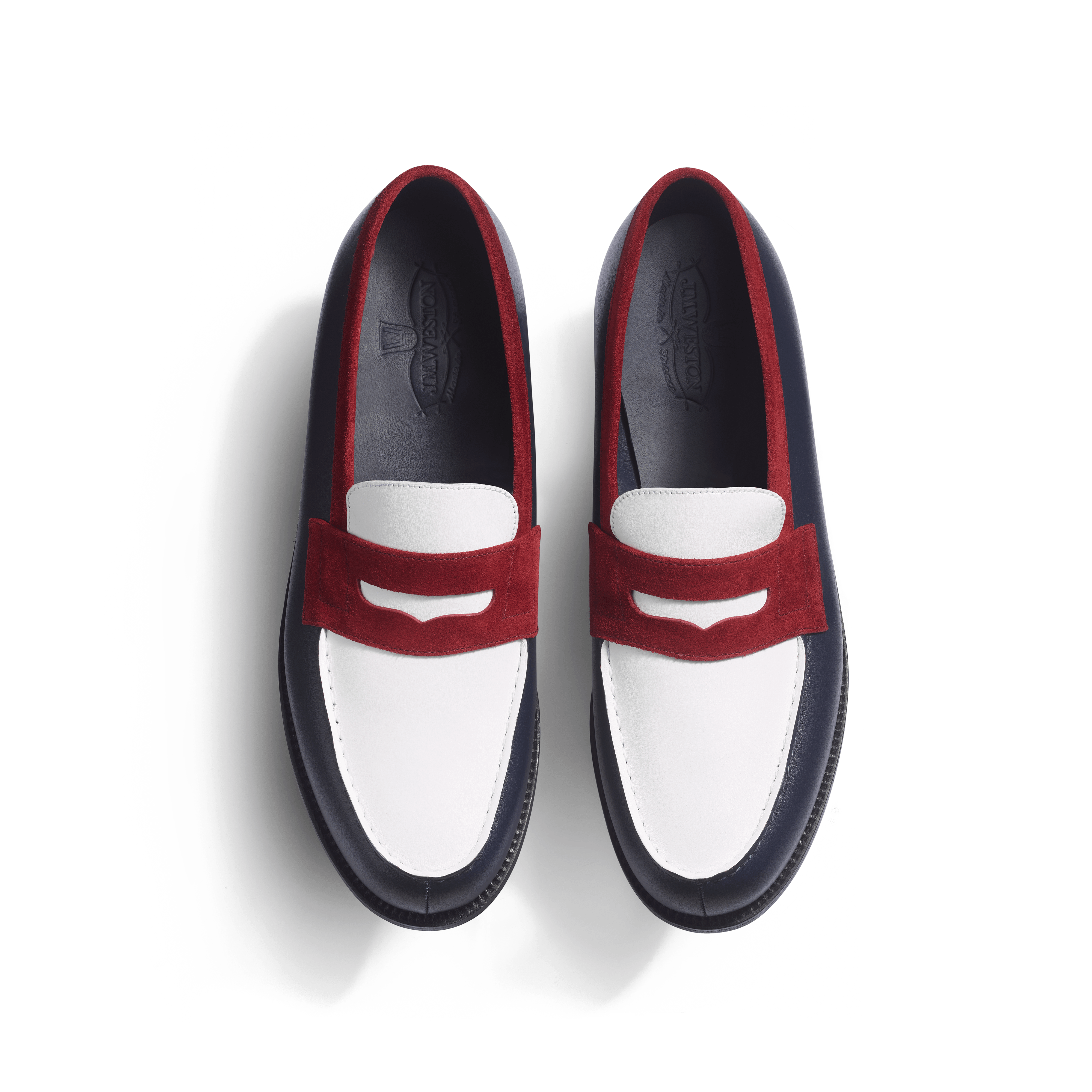 Mocassin 180 femme en cuir veau box noir et cuir veau souple blanc – J Mocassin 180 femme en cuir veau box noir et cuir veau souple blanc – J