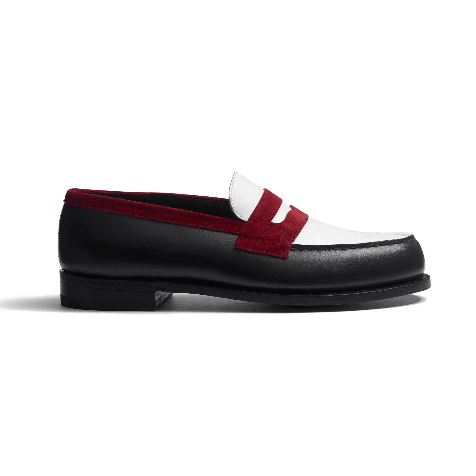 Mocassin 180 [homme cuir veau box marine & java blanc & cuir veau velours bordeaux]