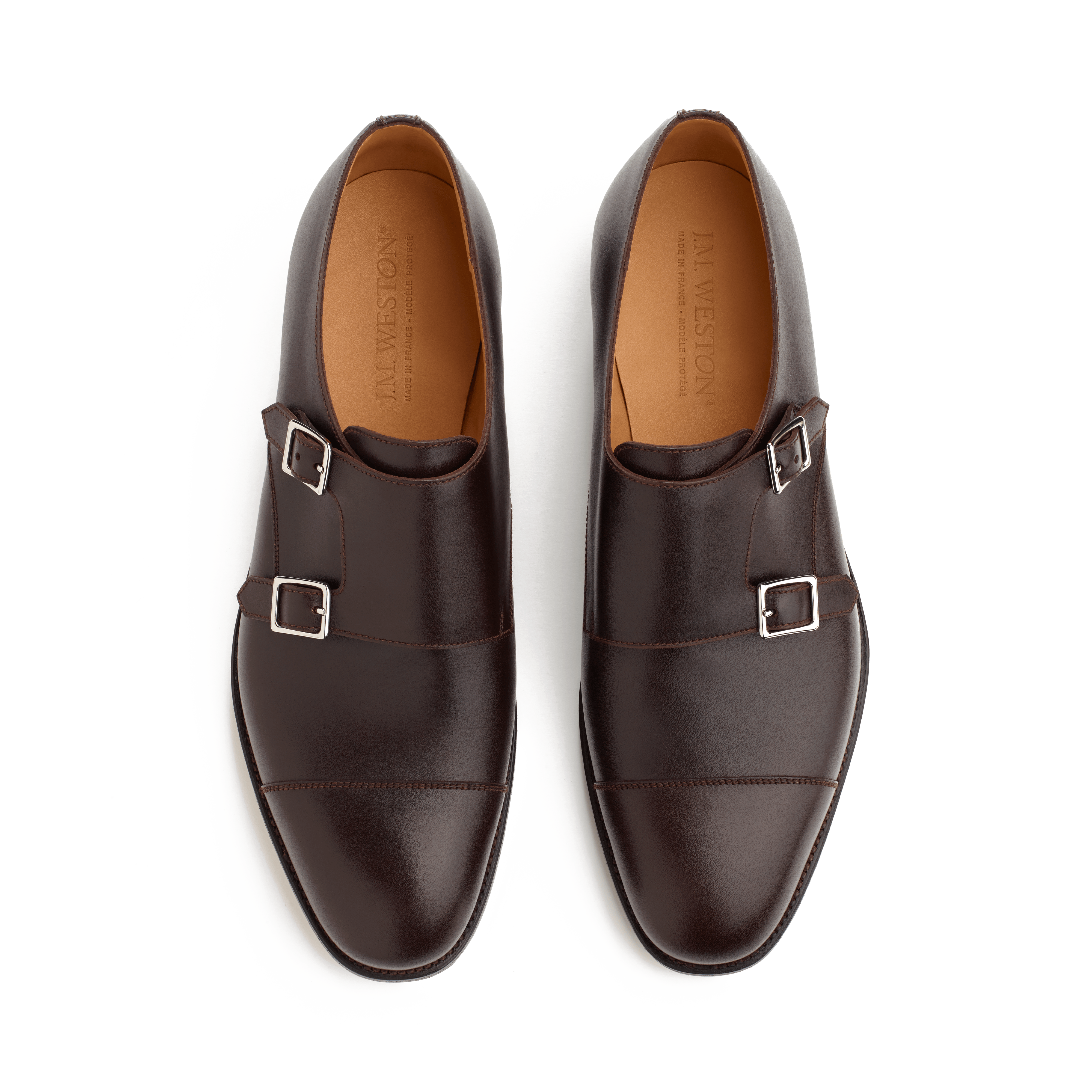 Derby Double boucle homme en cuir lisse marron J.M. Weston