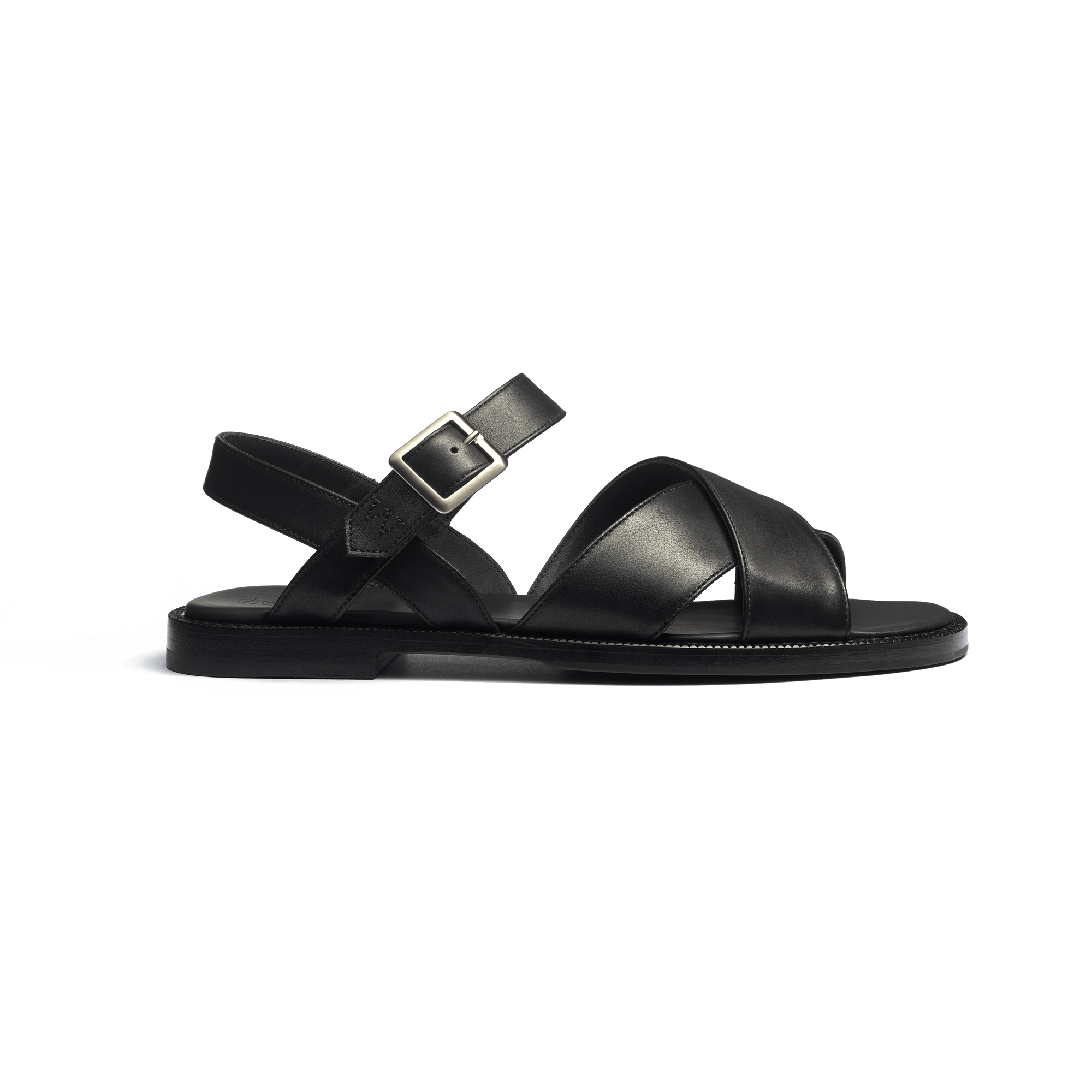 Sandale Double V [homme cuir veau lisse noir]