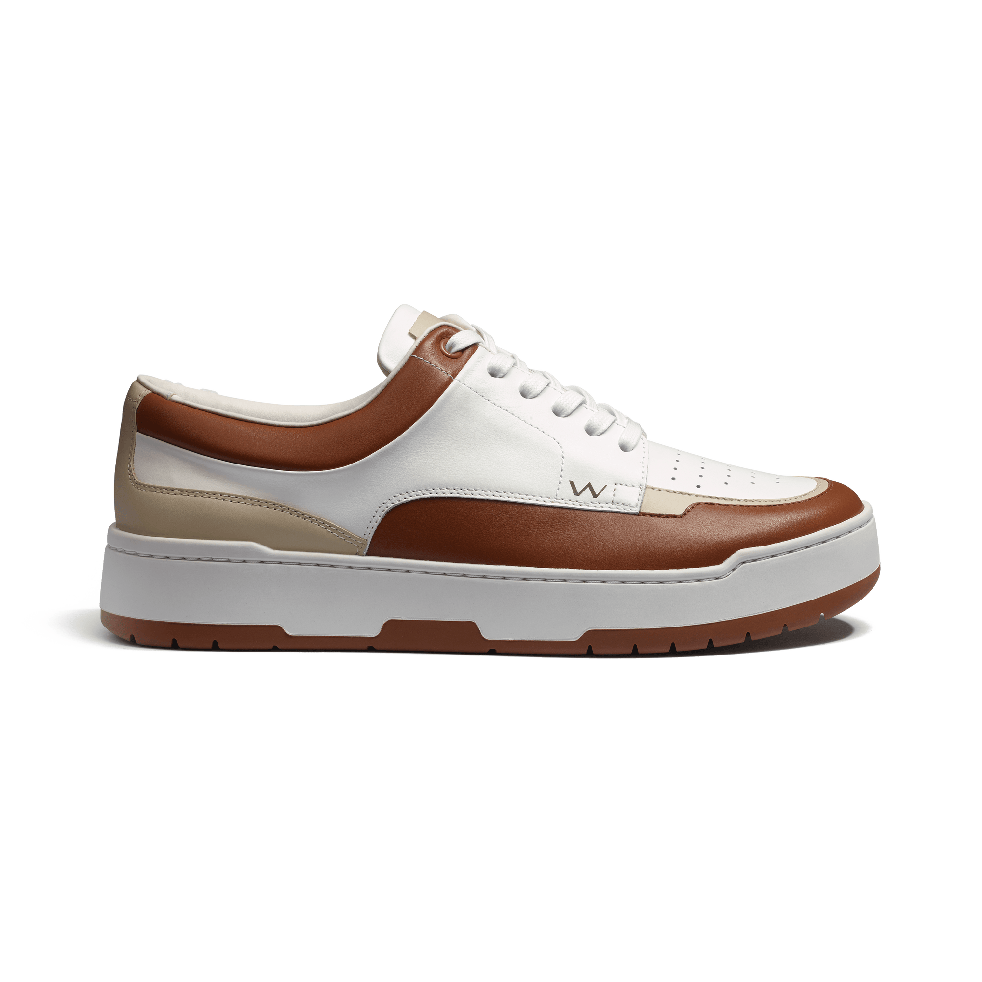 Basket On Top [cuir veau sport blanc détails beige et camel]
