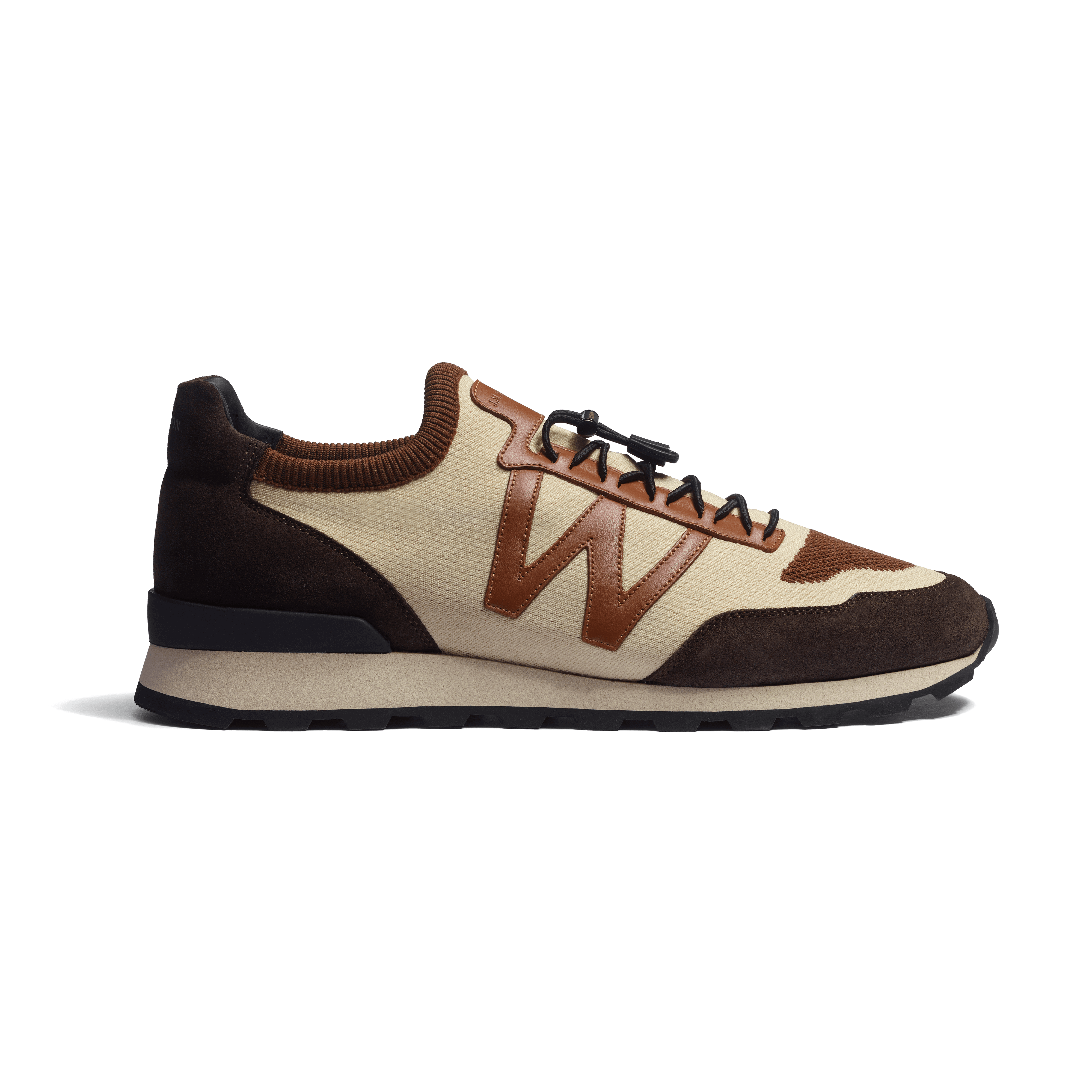 Men s Beige knit camel sport calfskin and brown suede leather On My Way Knit Sneaker J.M. Weston