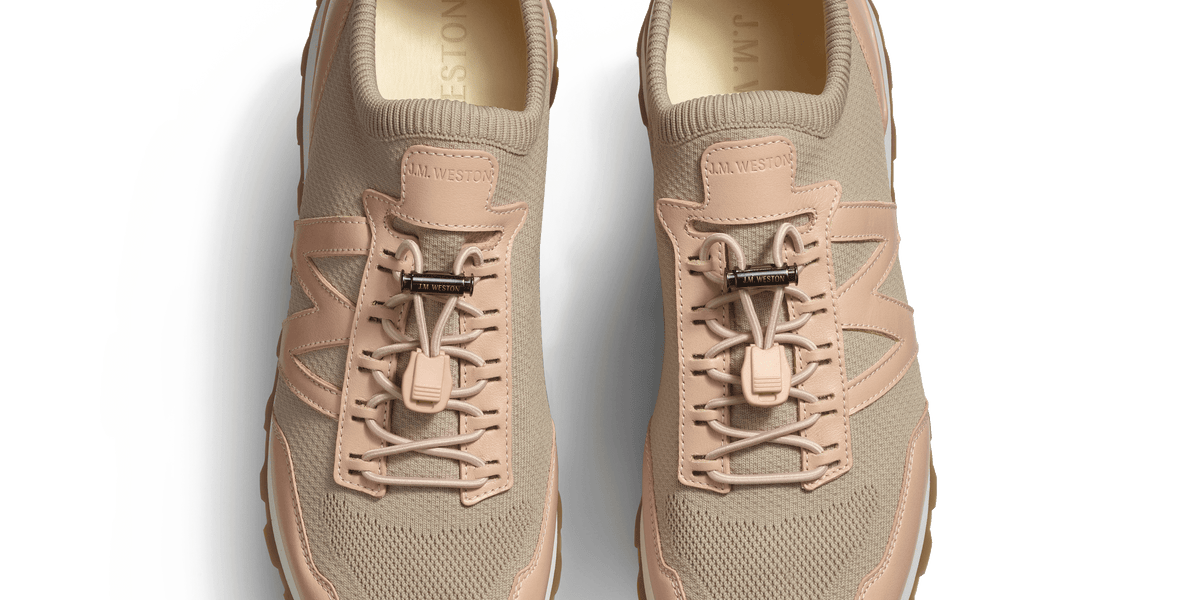 Basket On My Way Knit femme en maille nylon rose et cuir veau sport ...