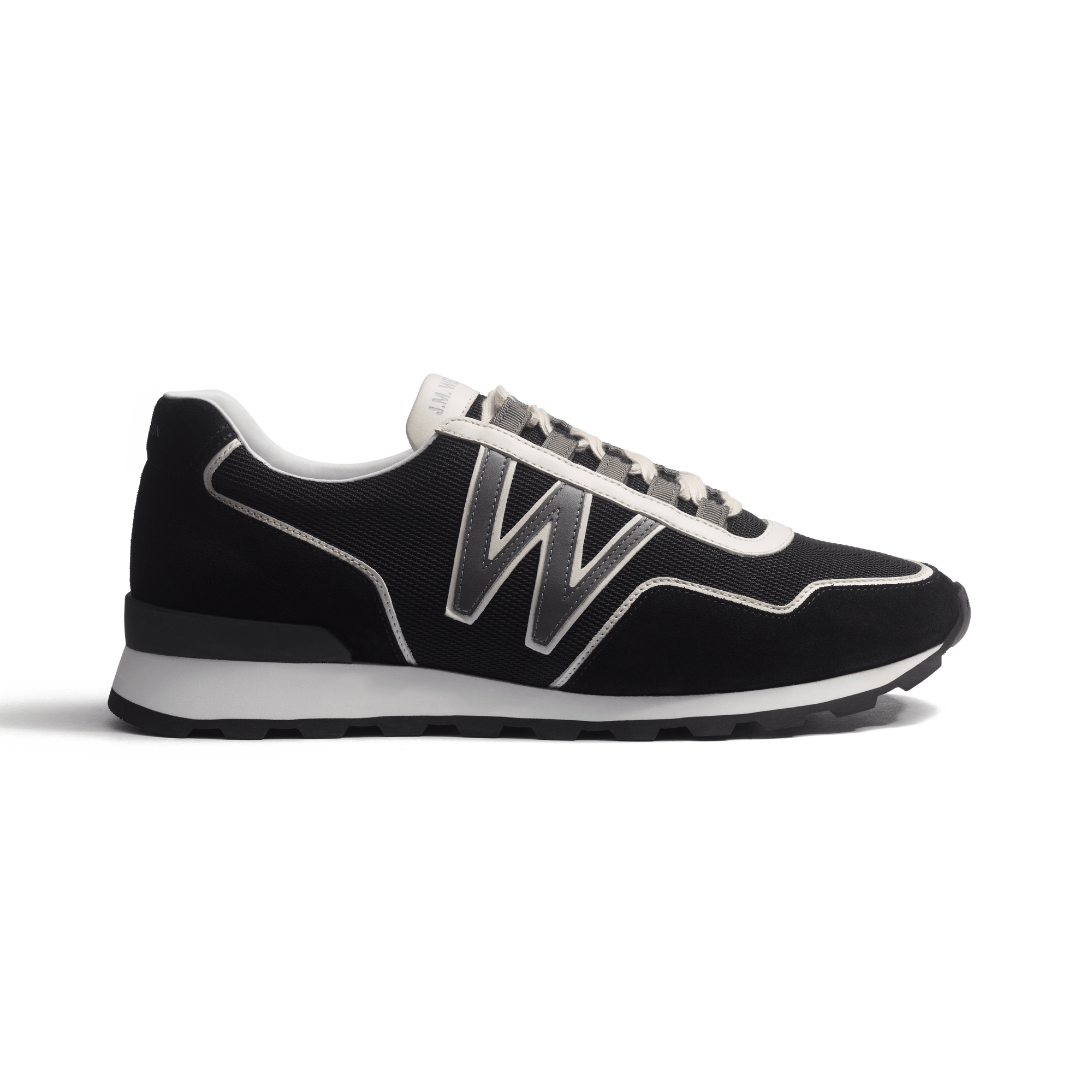 Basket On My Way Ghillies [homme maille nylon noire & cuir velours noir détails en cuir veau sport écru et gris anthracite]