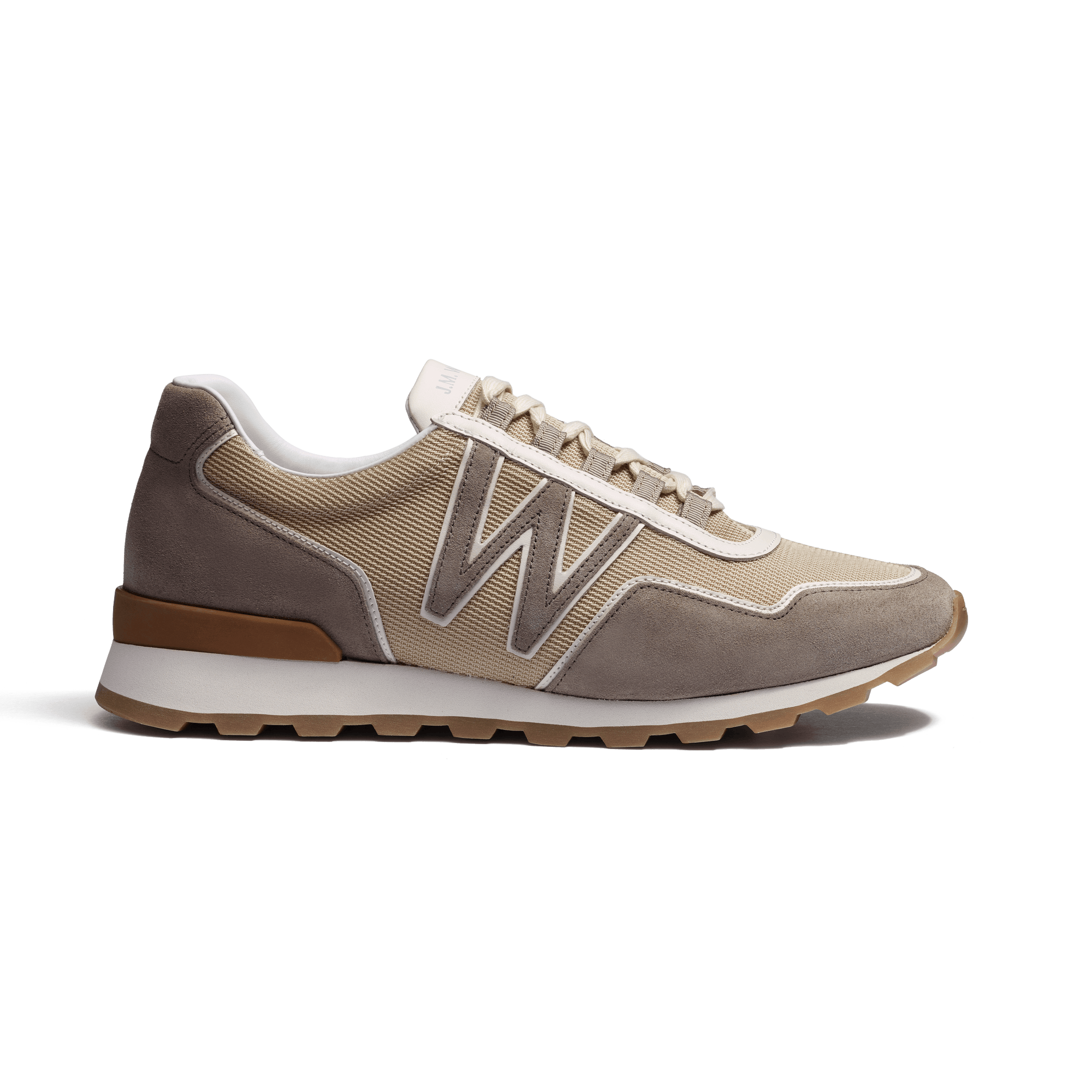 On My Way Ghillies Sneaker [Men Beige nylon canvas with white sport calfskin & taupe suede leather details]