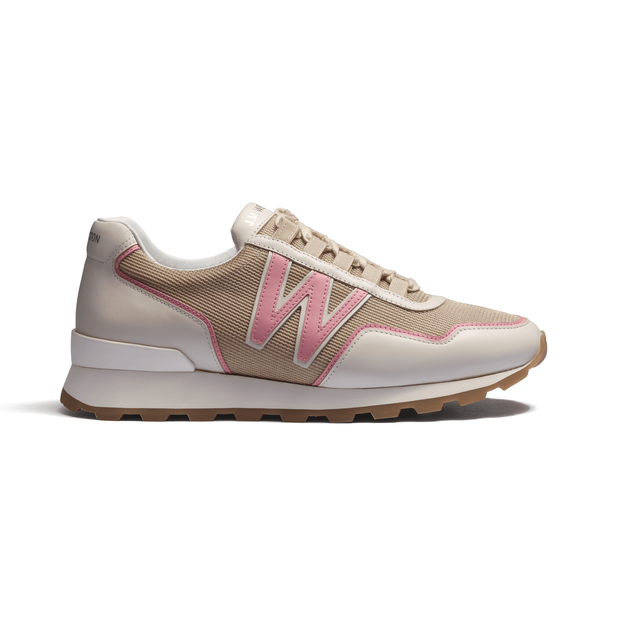 Basket On My Way Ghillies [femme maille nylon beige détails cuir veau sport blanc & rose]