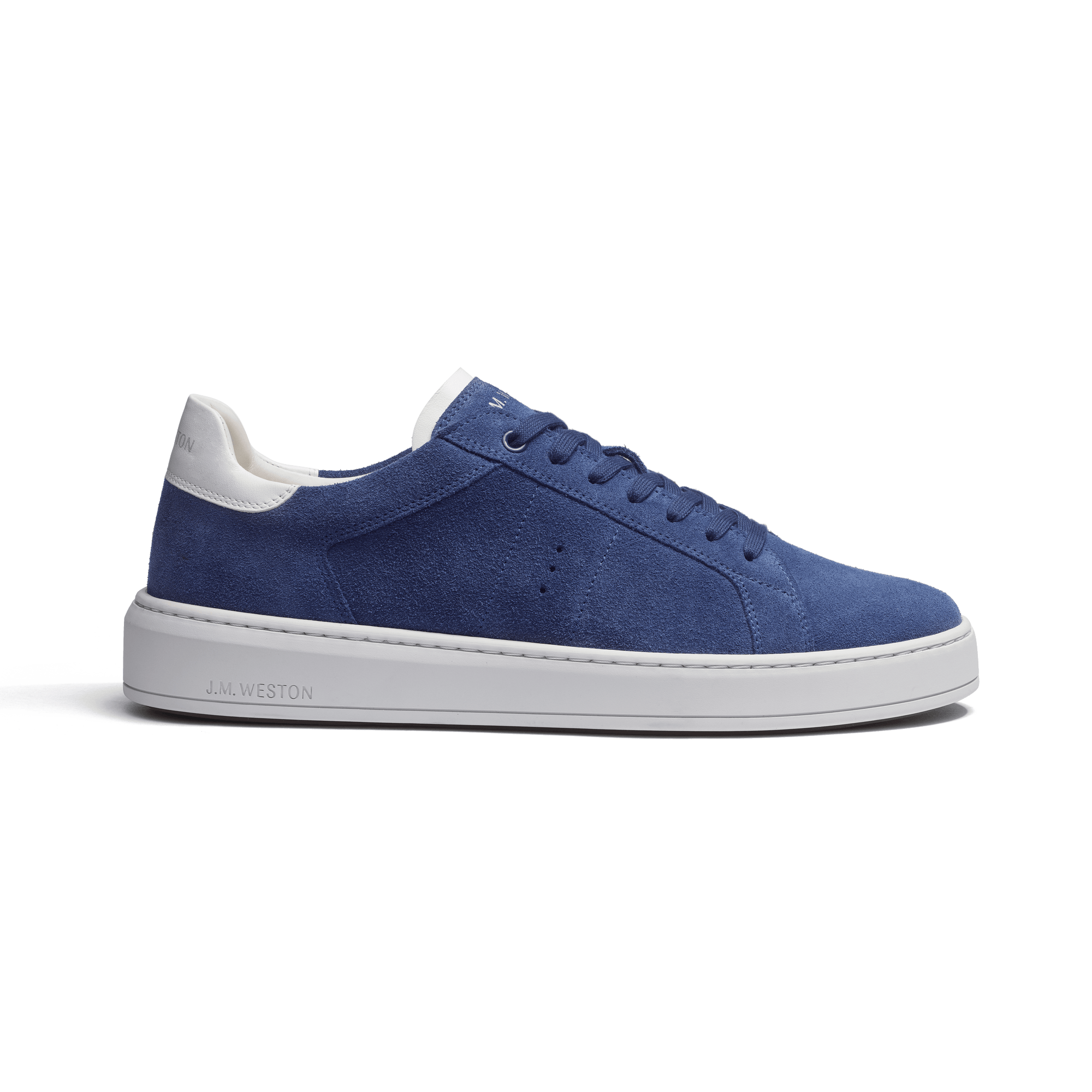 Basket On Time [cuir veau velours bleu de Limoges détails blanc]