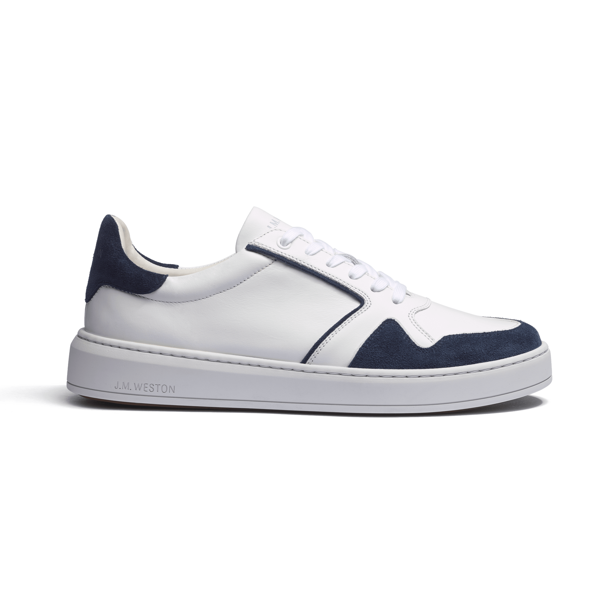 On Time Oxford Sneaker [White soft calfskin and navy suede calfskin]