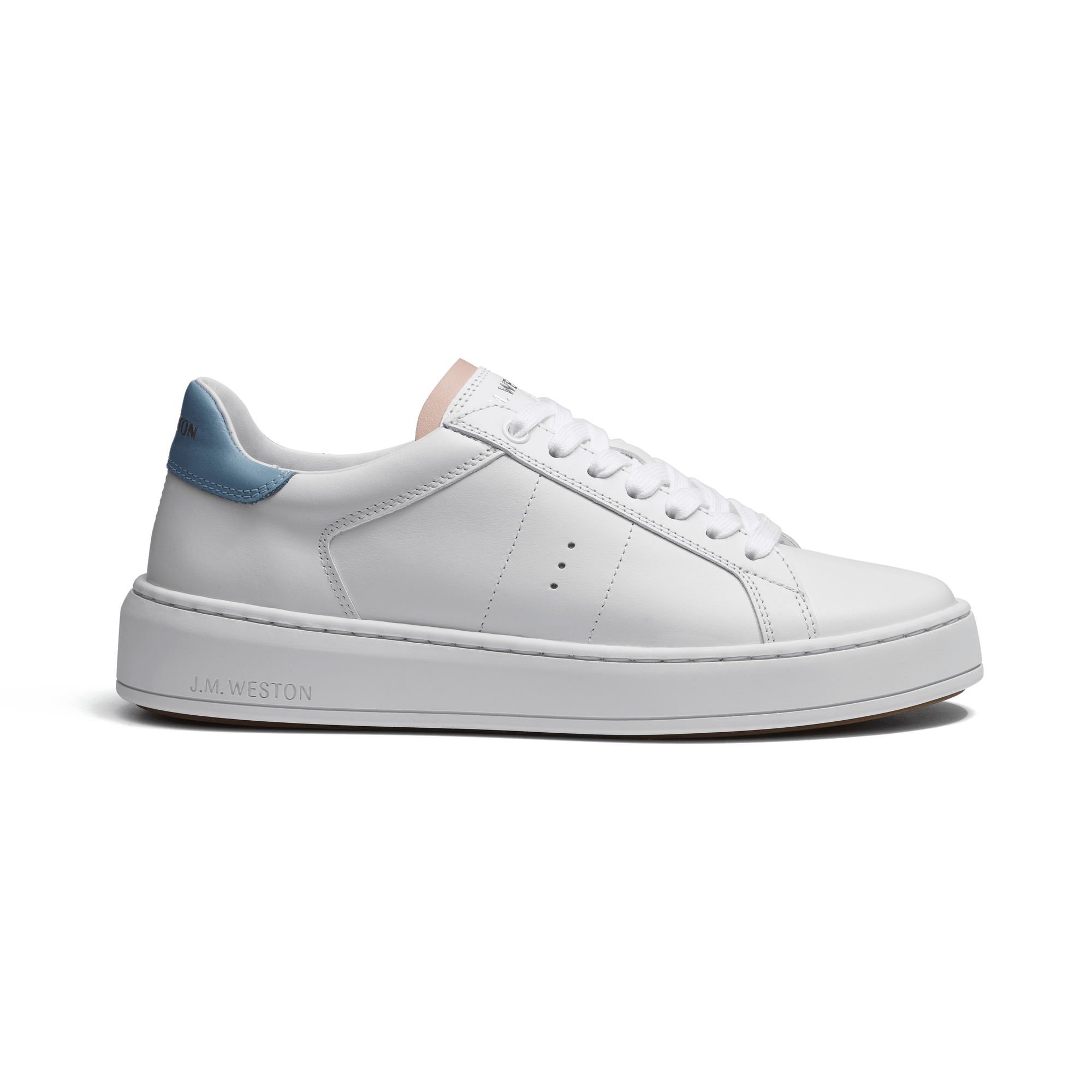 Basket On Time [femme cuir veau sport blanc détails nude et bleu clair]