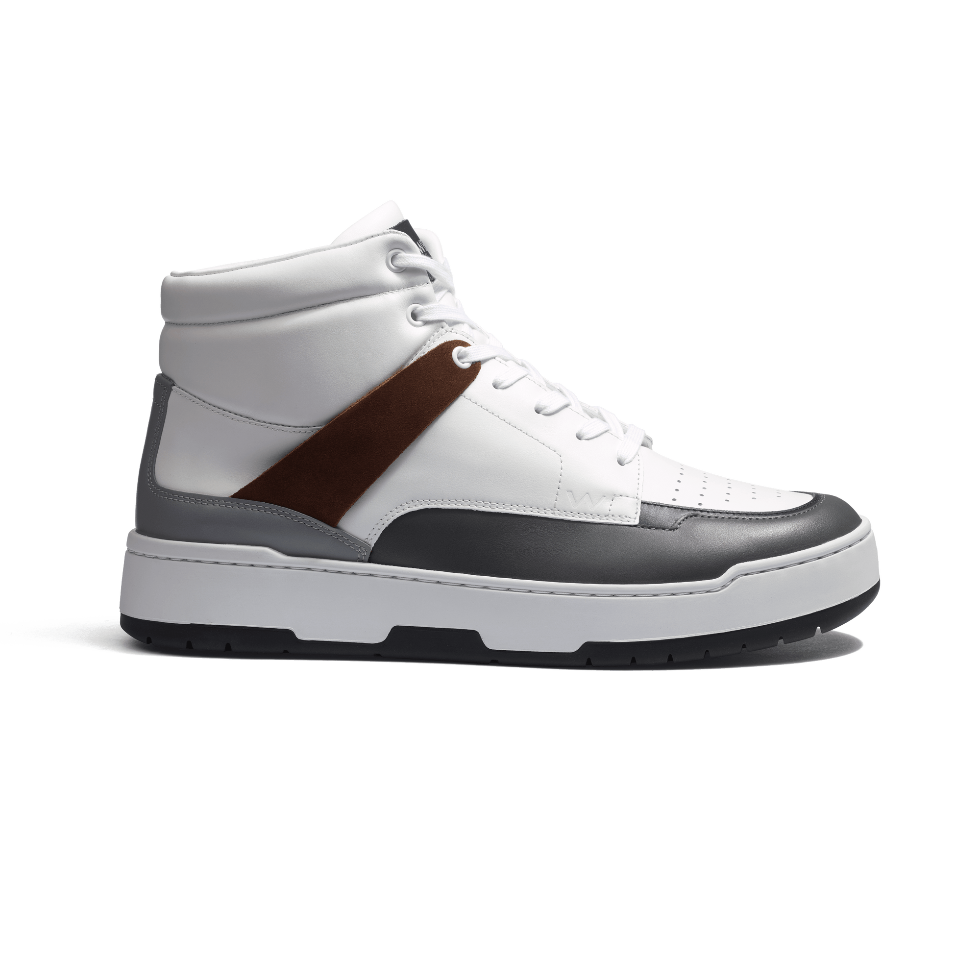 On Top High Sneaker [Men White Sport calfleather with navy & dark grey & light grey & and cigar suede calfskin details]