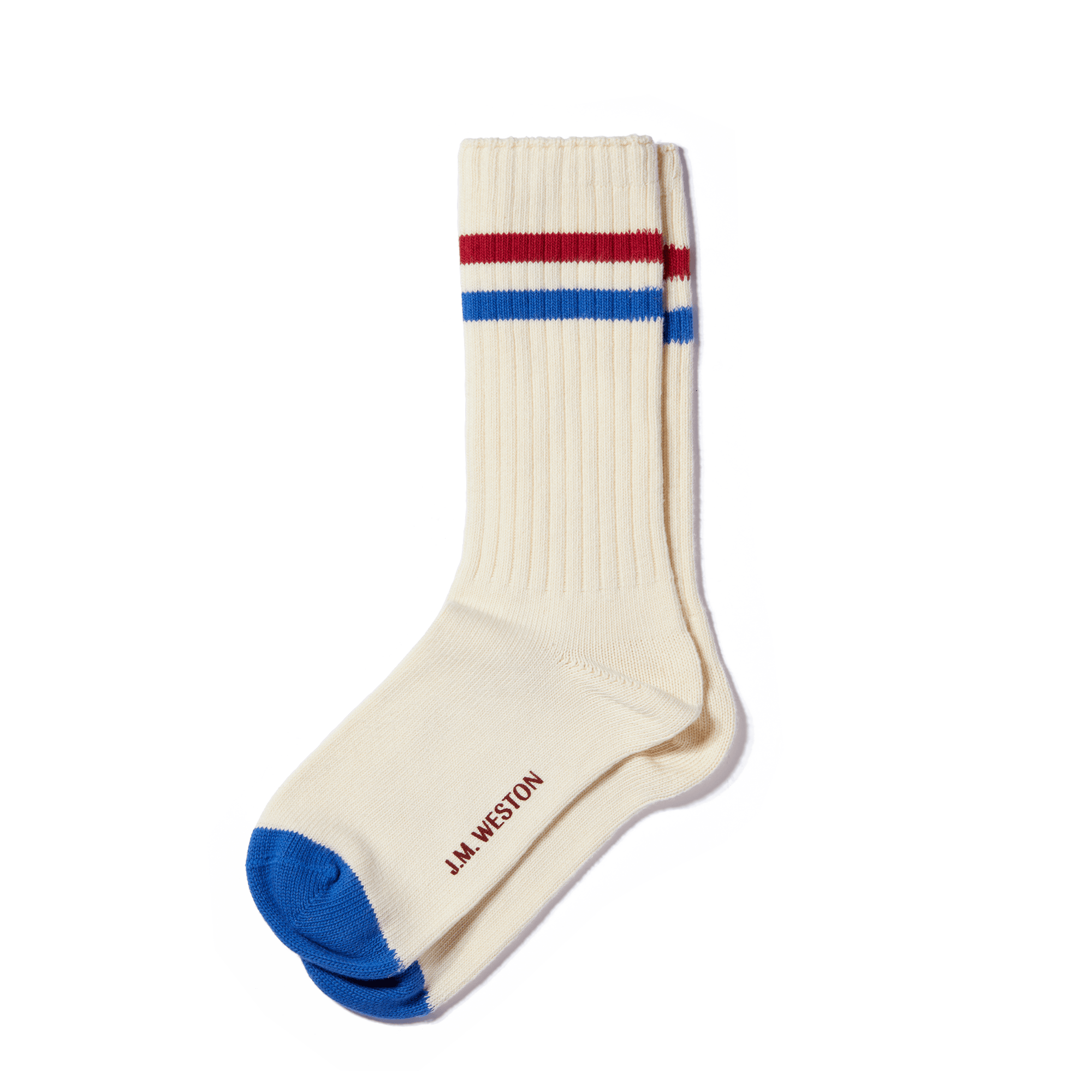 Ivy League socks [Off white cotton blend with blue and red details]