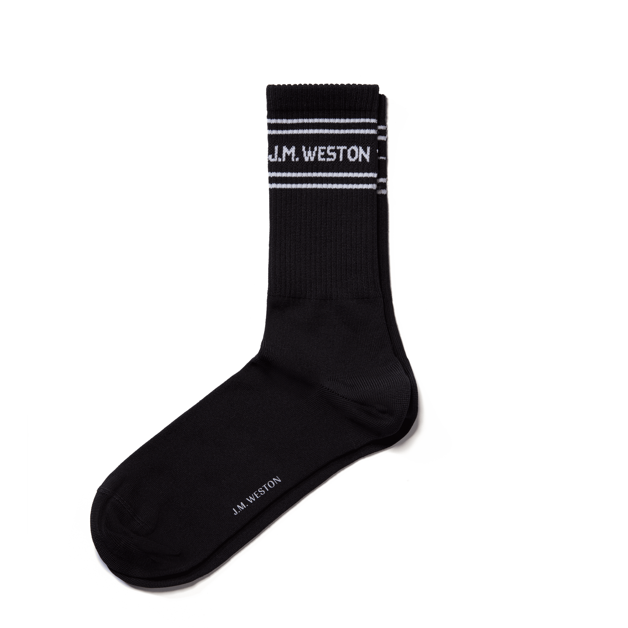 Short sport socks with stripes [Black polyamid, white details]