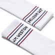 Chaussettes Sport courtes à bandes [Polyamide blanc, détails bleu marine, bordeaux et noirs]