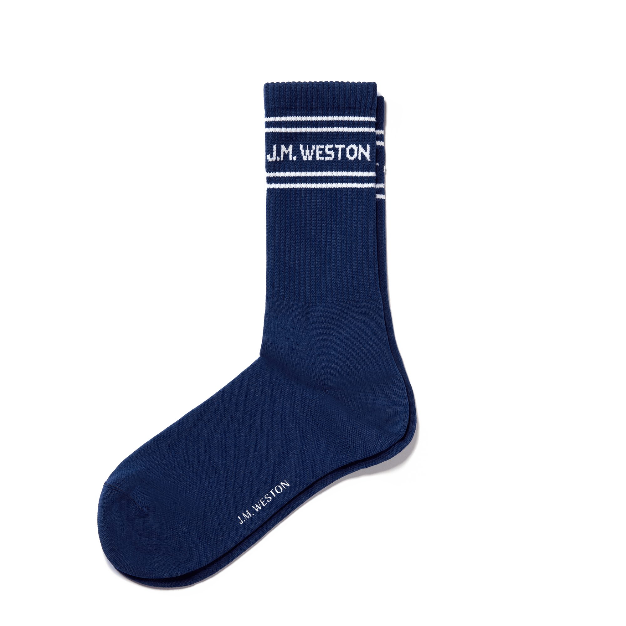 Chaussettes Sport courtes à bandes [Polyamide bleu marine, détails blancs]