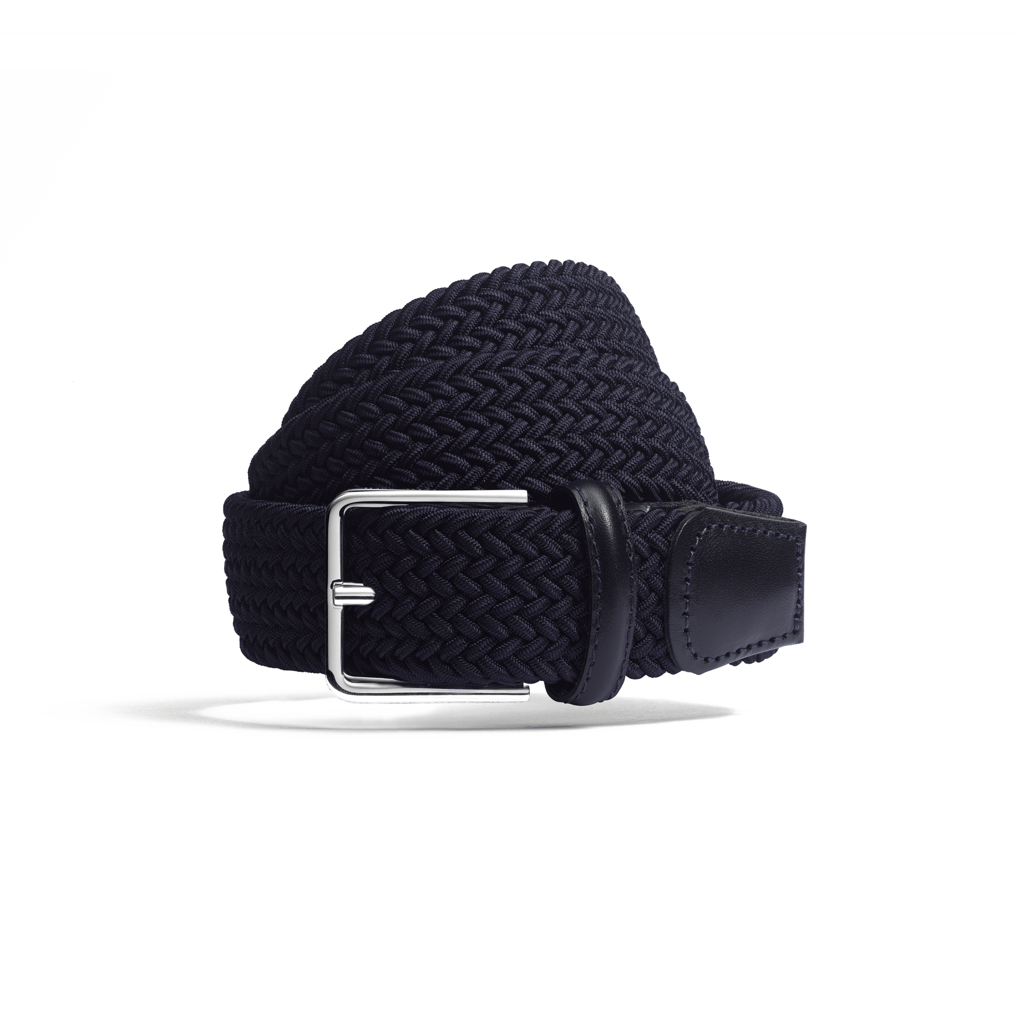 Ceinture Élastique [Tresse bleu marine et cuir veau lisse bleu marine]