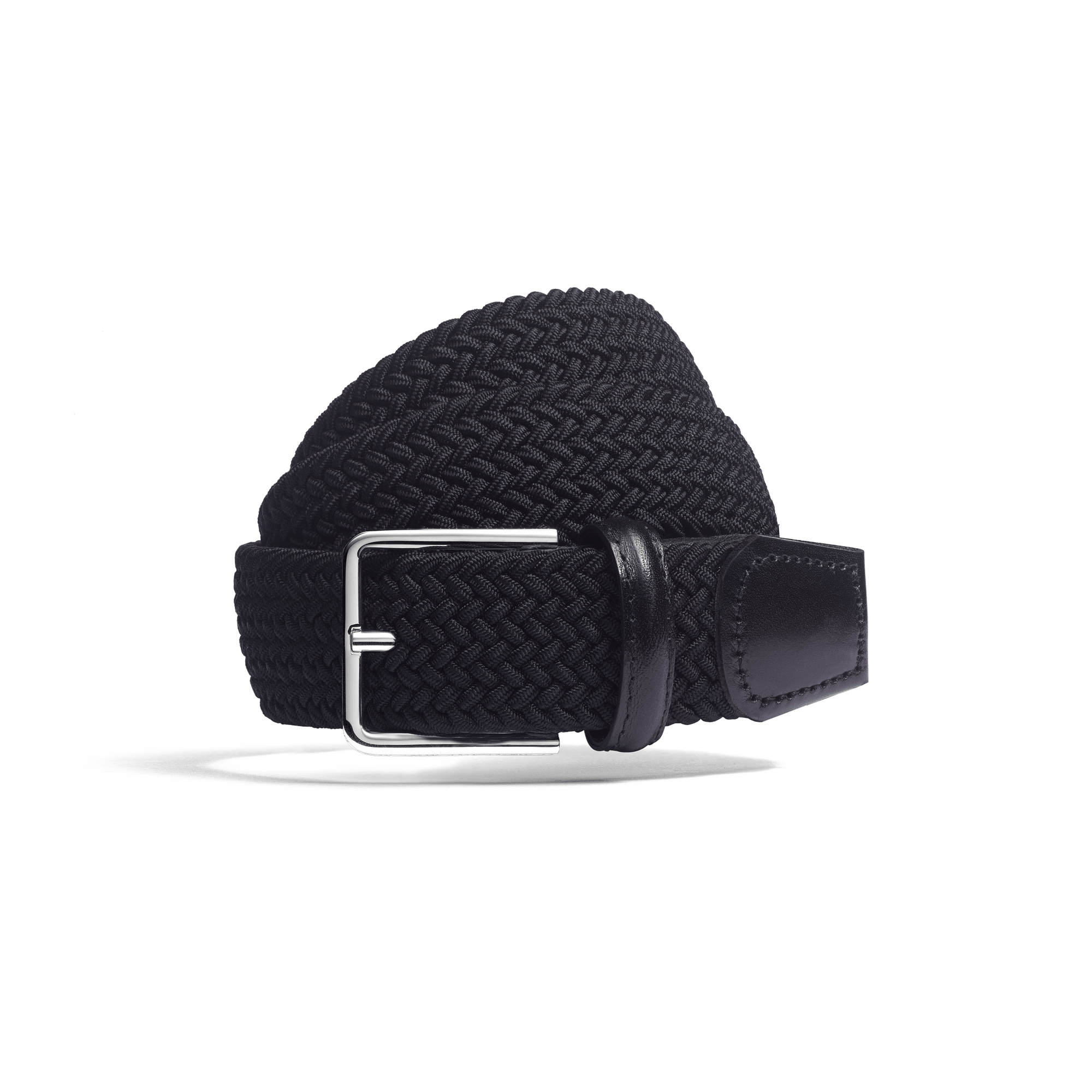 Ceinture Élastique [Tresse noir et cuir veau lisse noir]