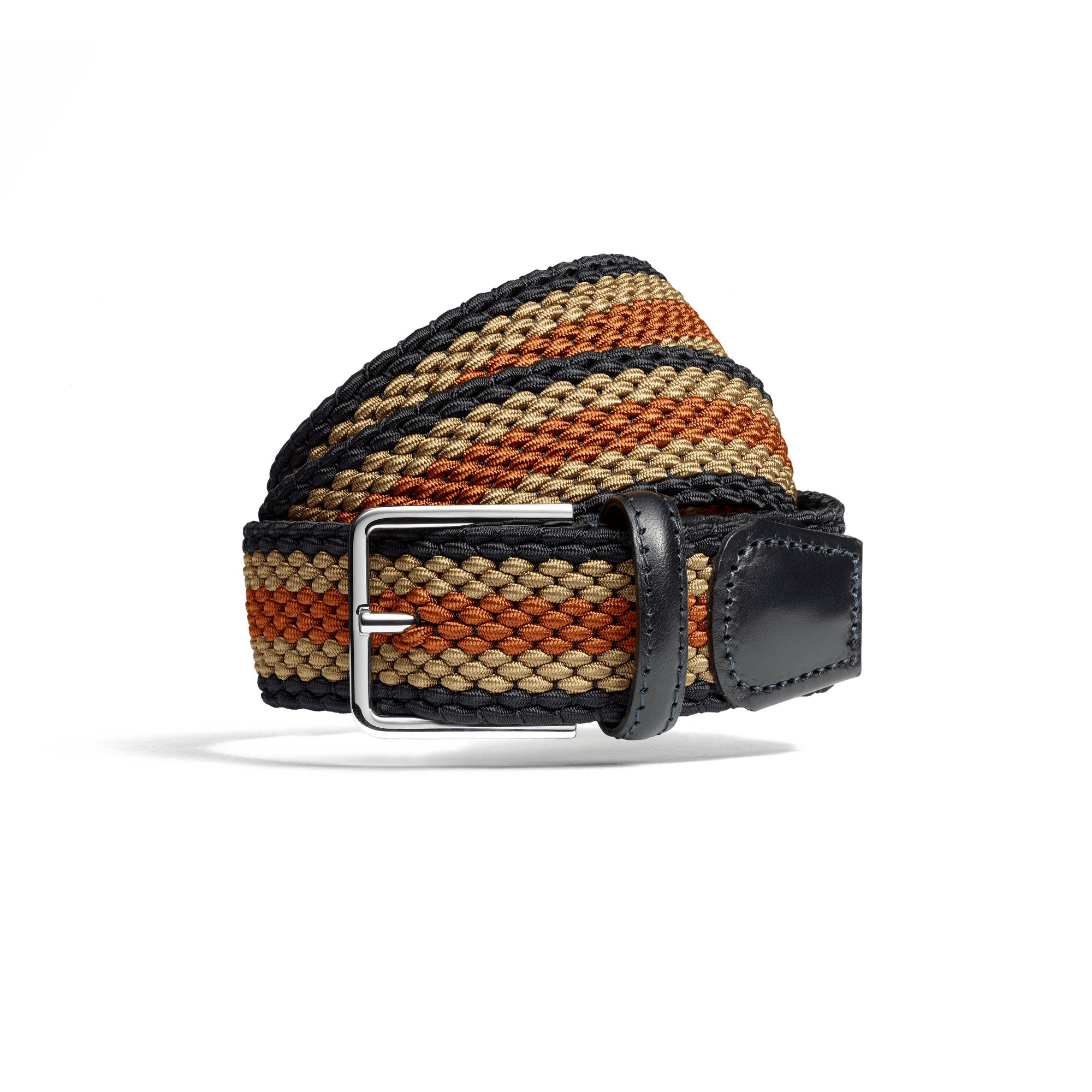 Roland-Garros Elastic Belt [Navy, taupe, clay orange braid with navy calfskin]