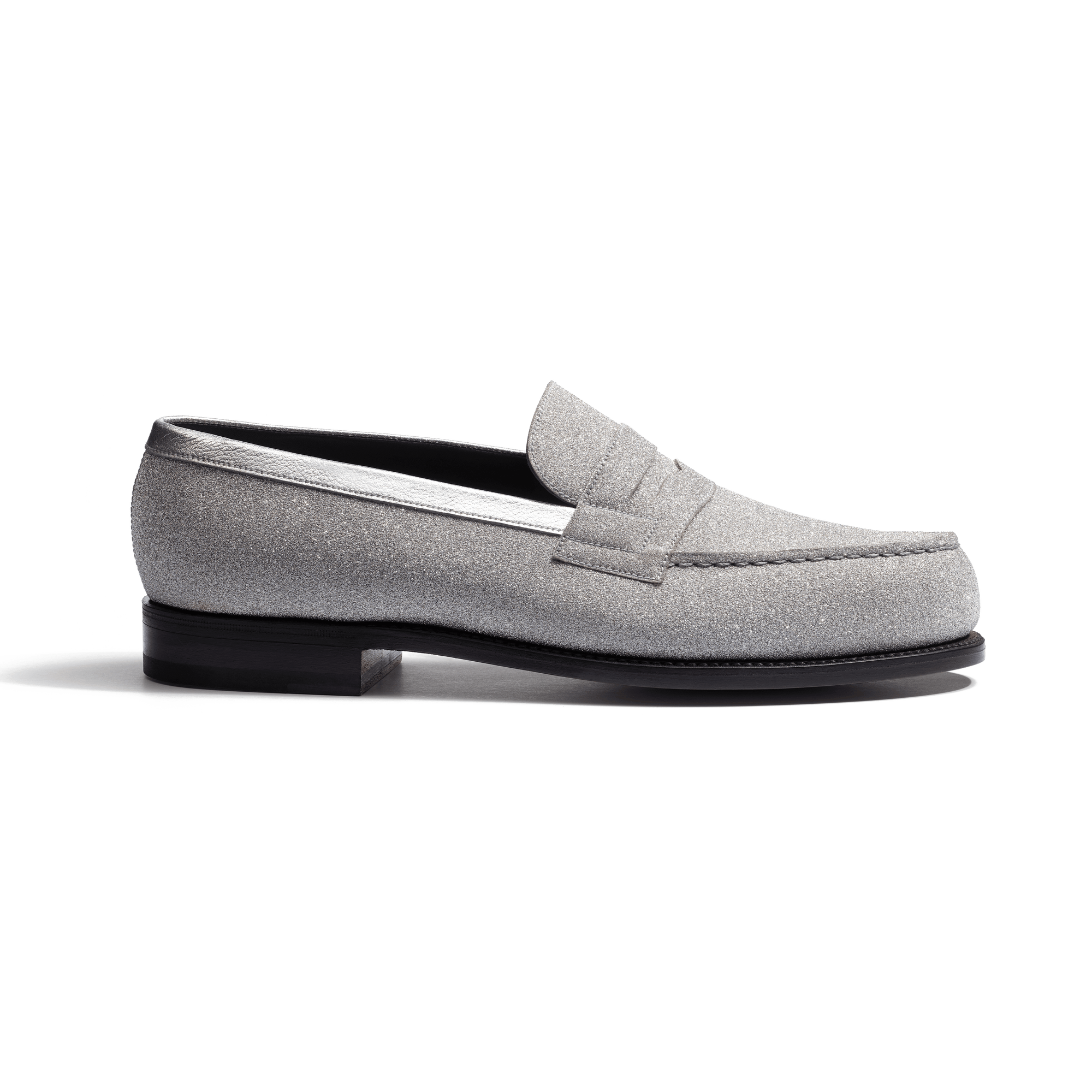 Mocassin 180 [homme cuir chèvre pailletée argent et cuir veau souple grainé argent]