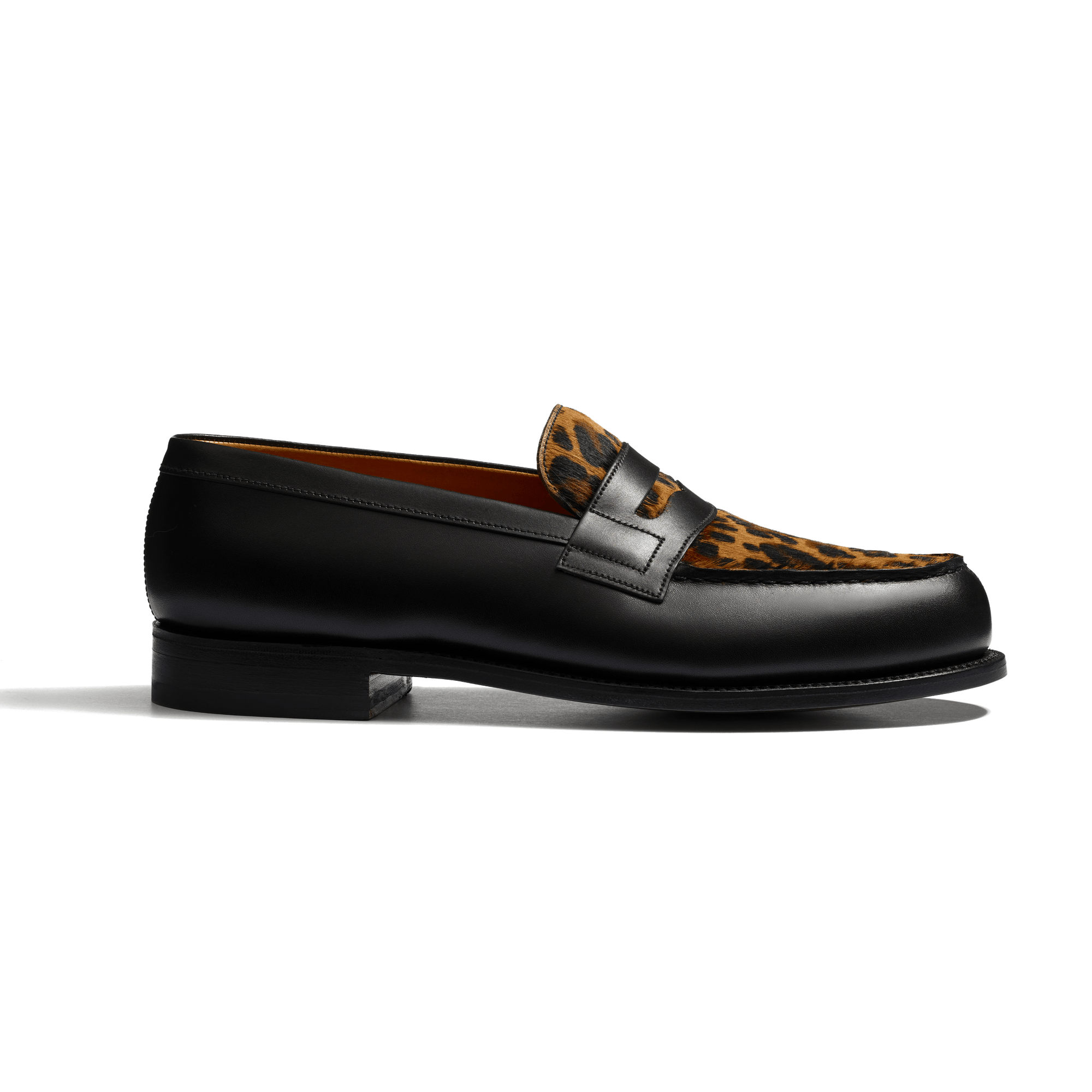 Mocassin 180 [homme cuir veau box noir & cuir veau poils à motif léopard]