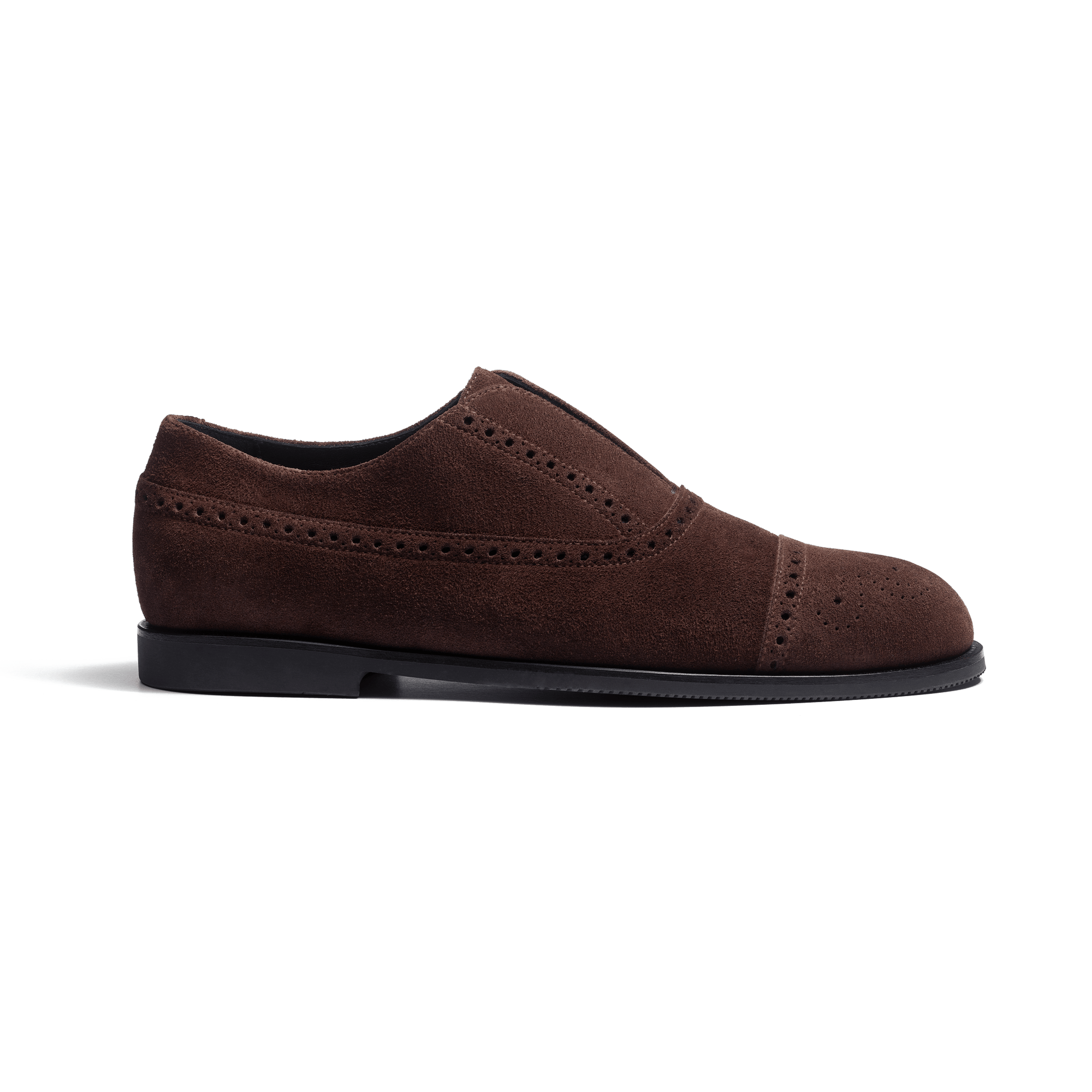 Iena Oxford with perforations [Men Dark brown suede calfskin]