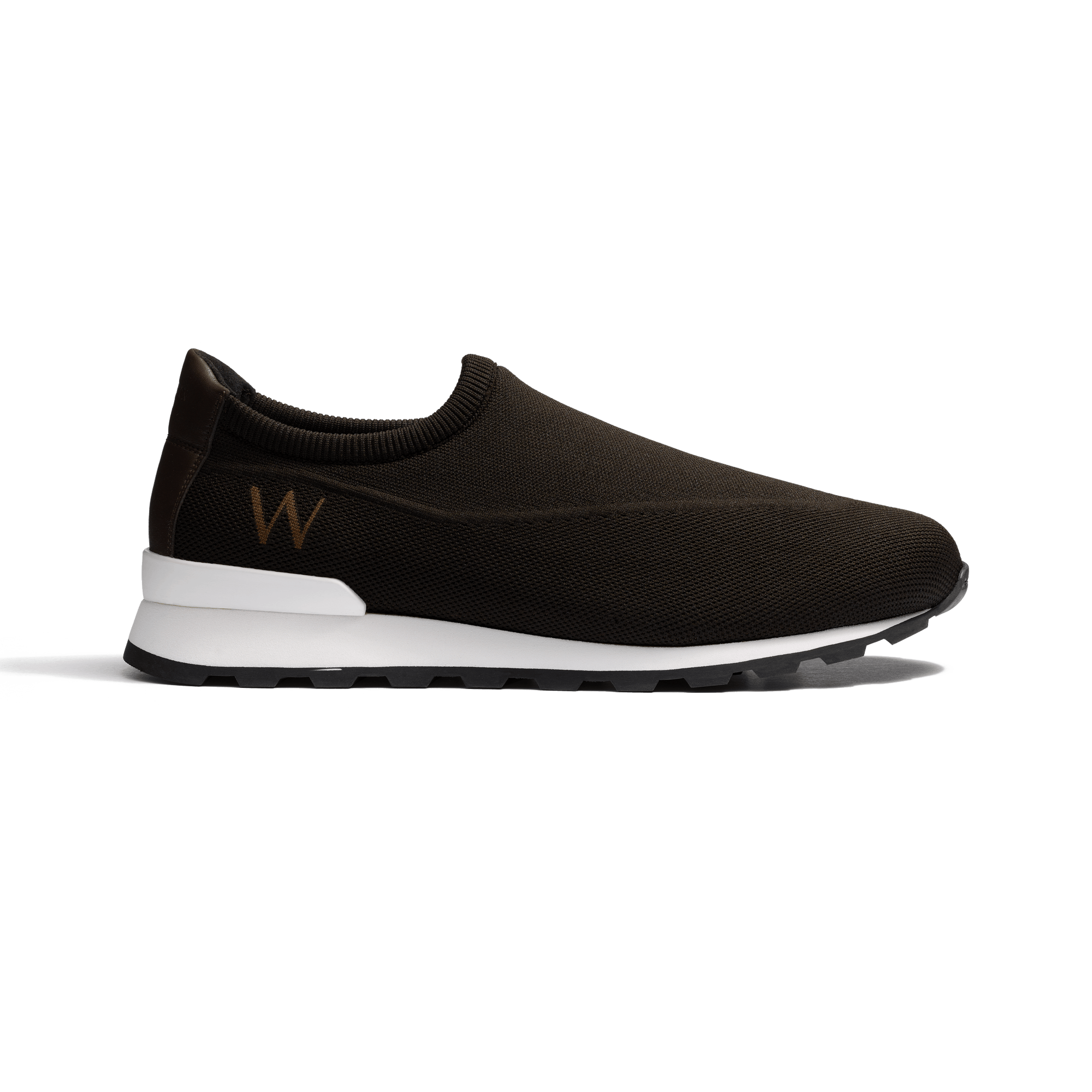 Basket On My Way Full Knit [homme cuir veau sport marron et maille knit marron et signature W marron]